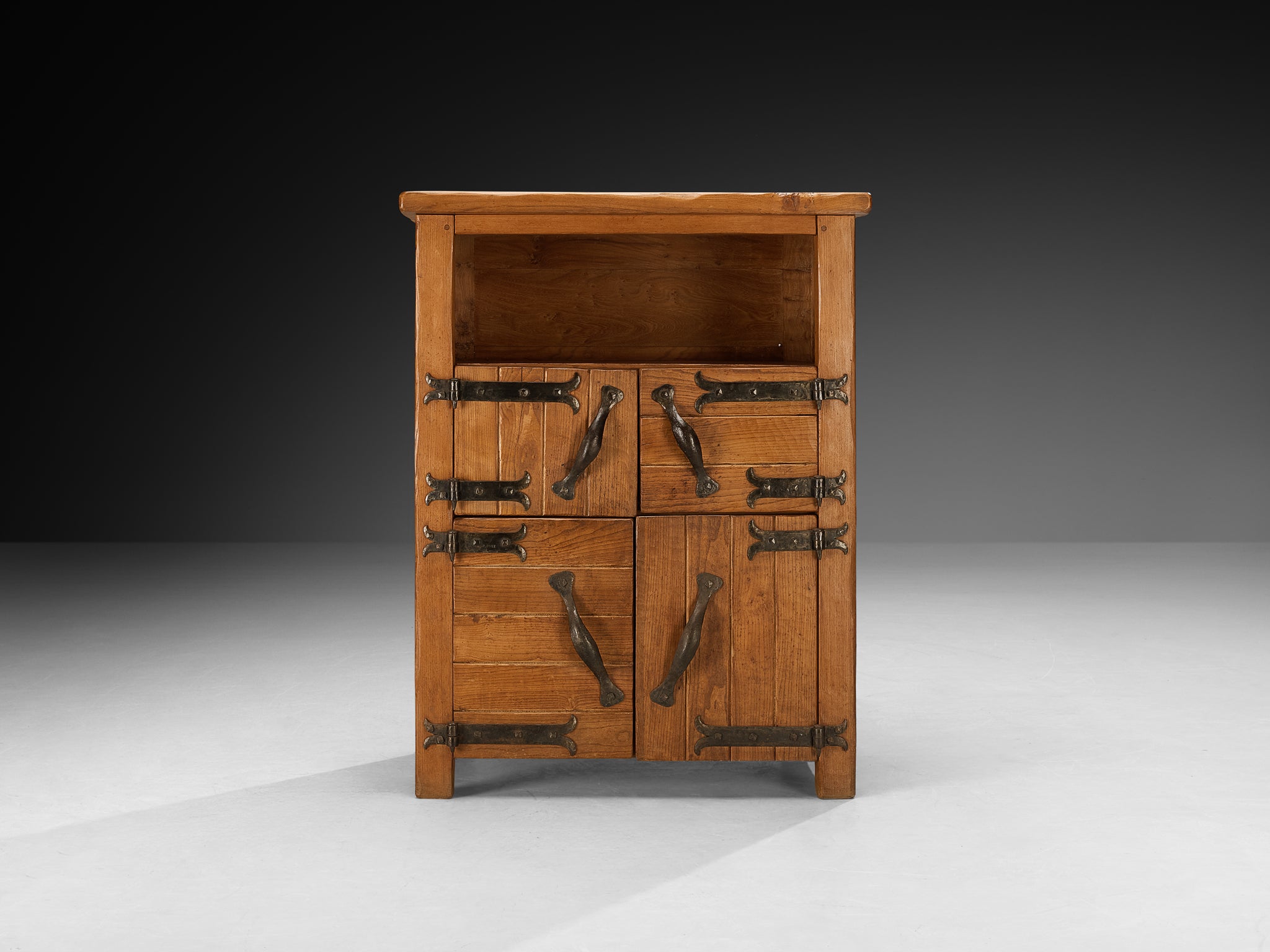 Charles Flandre Cabinet in Solid Elm and Wrought Iron Case pieces and storage cabinets Morentz