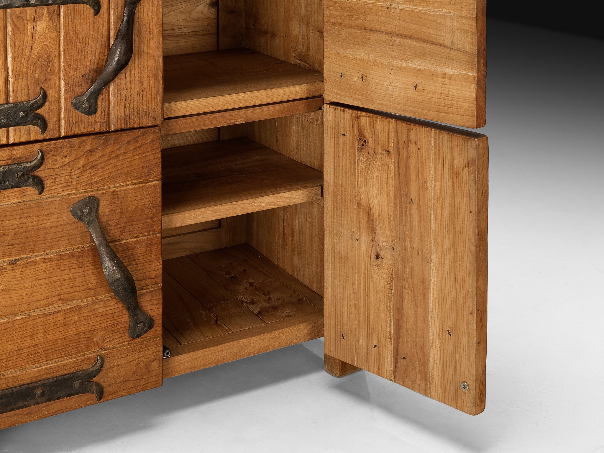 Charles Flandre Cabinet in Solid Elm and Wrought Iron Case pieces and storage cabinets Morentz