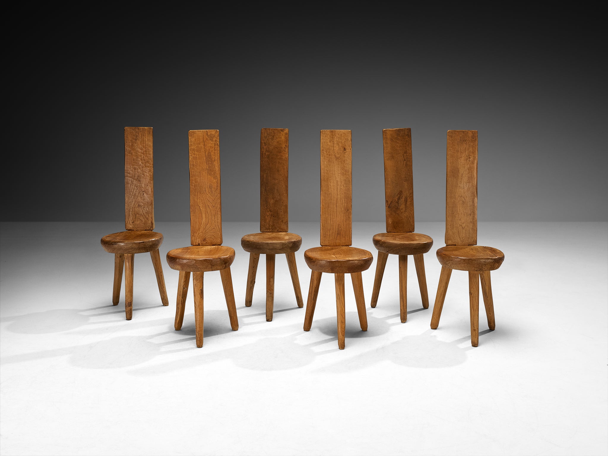 Charles Flandre Set of Six Naturalistic Chairs in Elm Seating Morentz