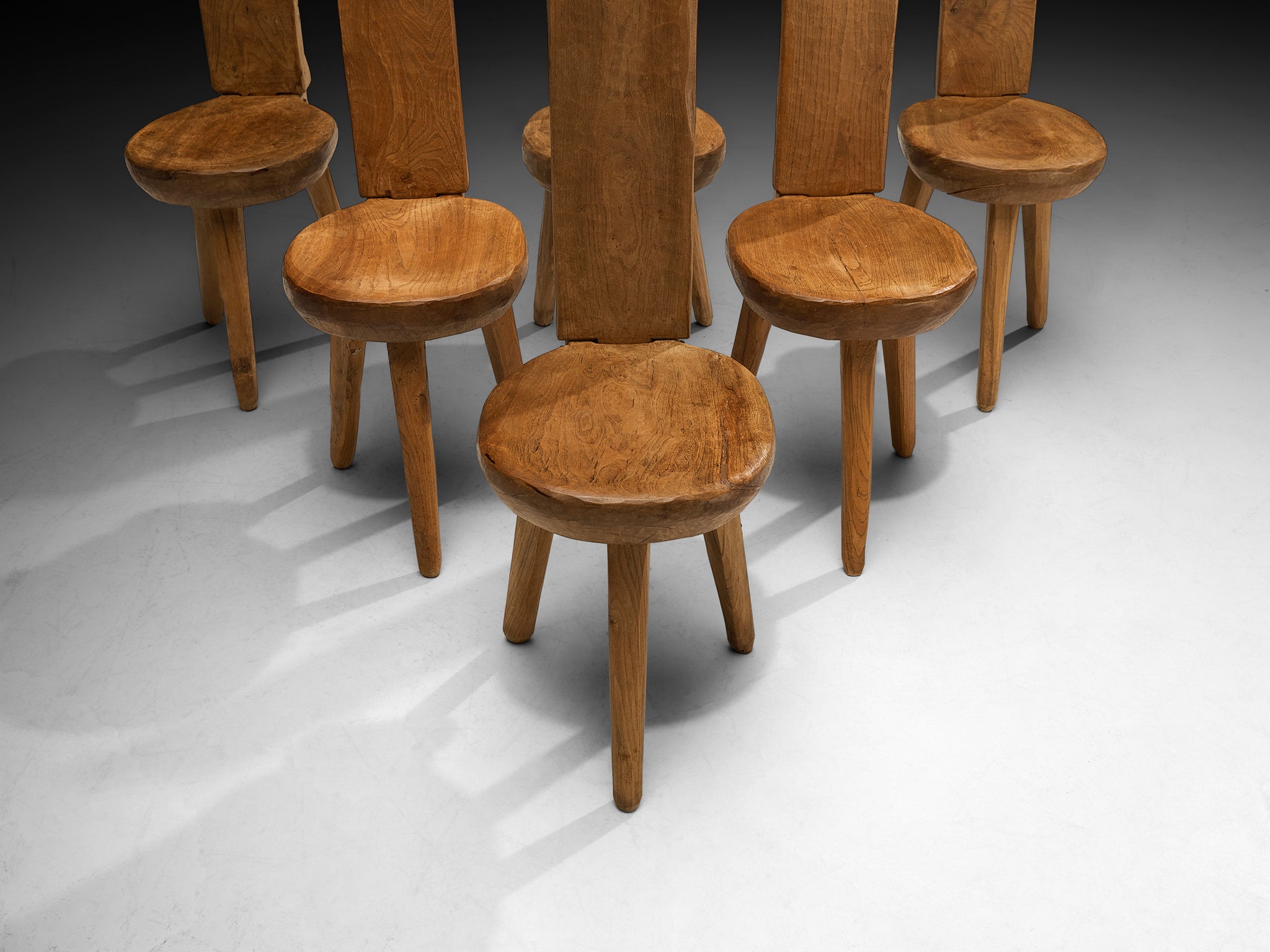 Charles Flandre Set of Six Naturalistic Chairs in Elm Seating Morentz
