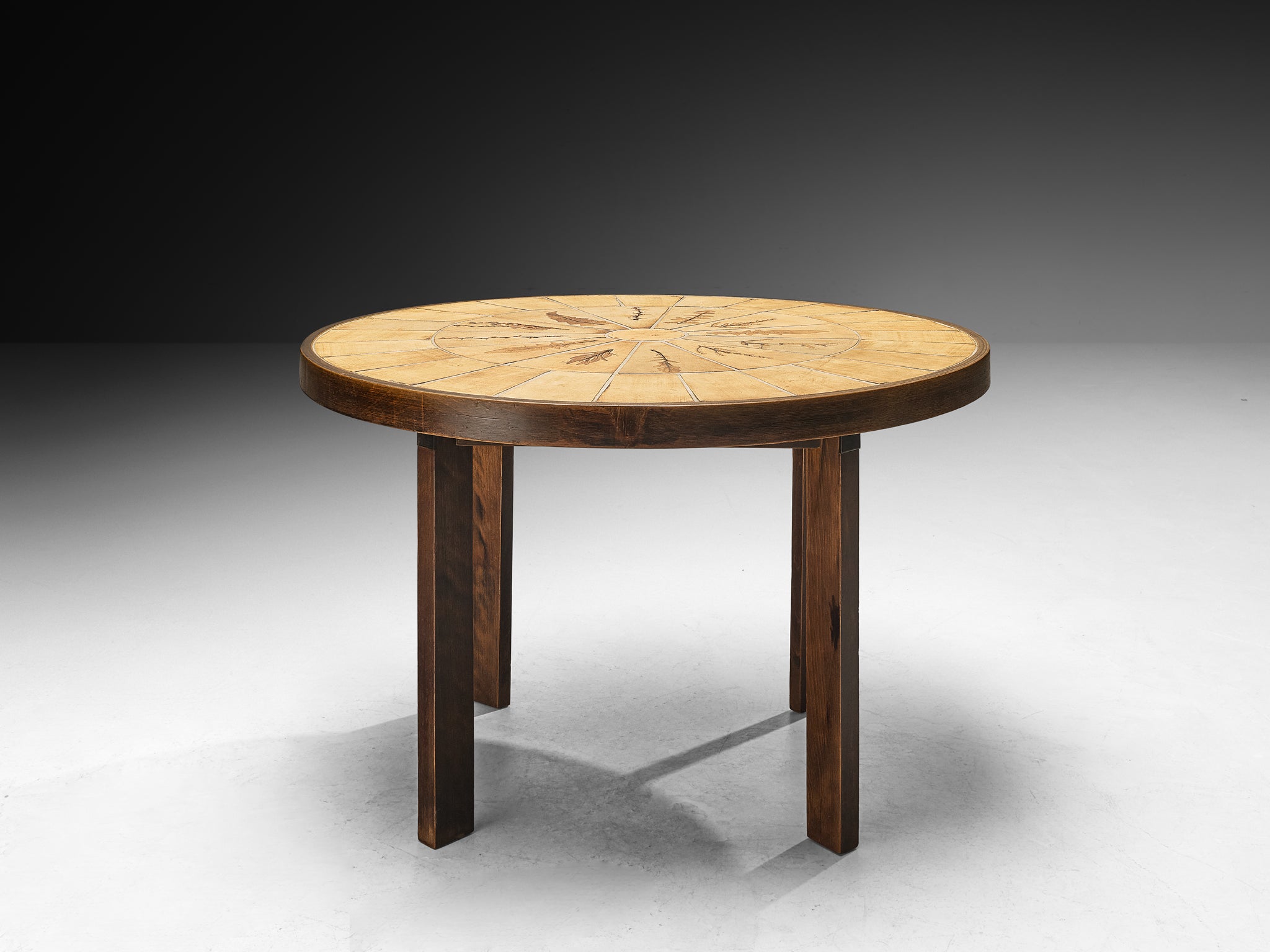Roger Capron Dining Table with Floral Imprints in Ceramic and Wood Tables Morentz