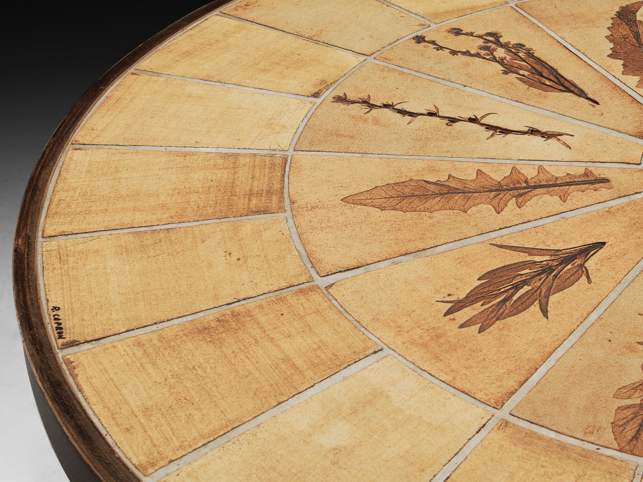 Roger Capron Dining Table with Floral Imprints in Ceramic and Wood
