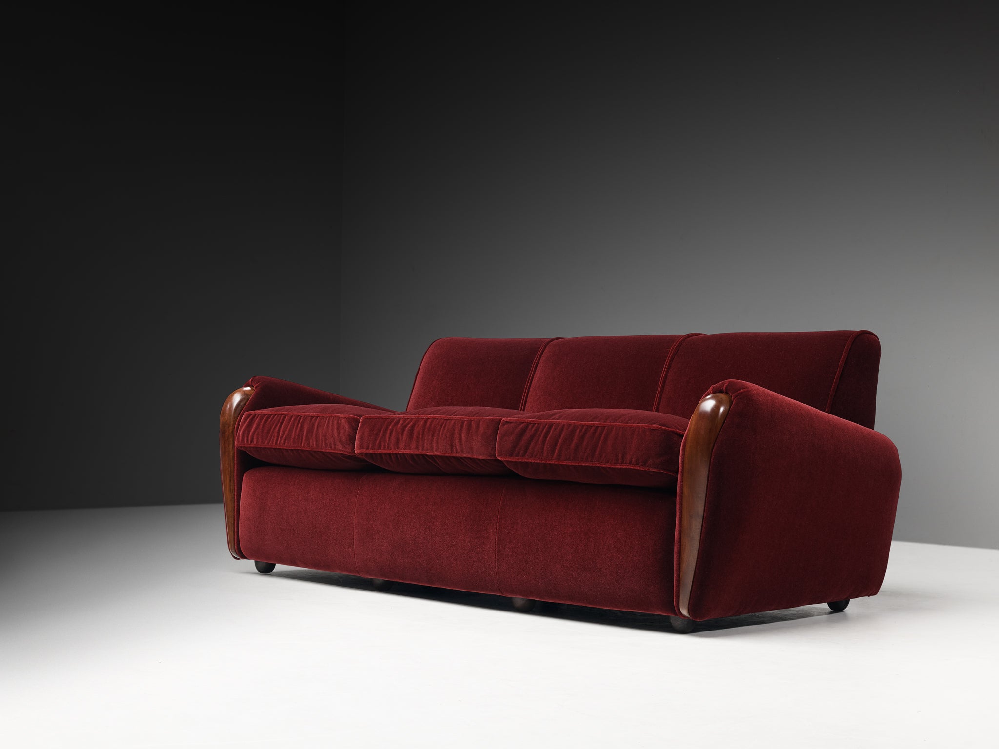 Osvaldo Borsani for Arredamenti Borsani Varedo Rare Three-Seat Sofa in Walnut and Mohair Seating Morentz