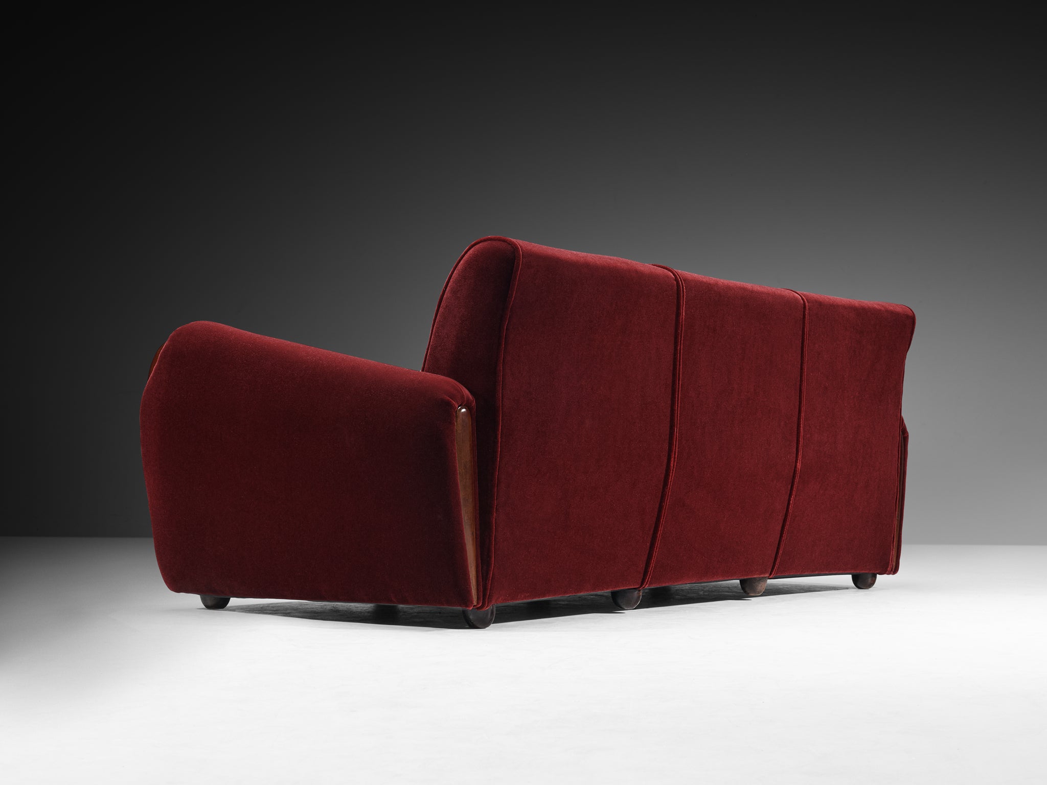Osvaldo Borsani for Arredamenti Borsani Varedo Rare Three-Seat Sofa in Walnut and Mohair Seating Morentz