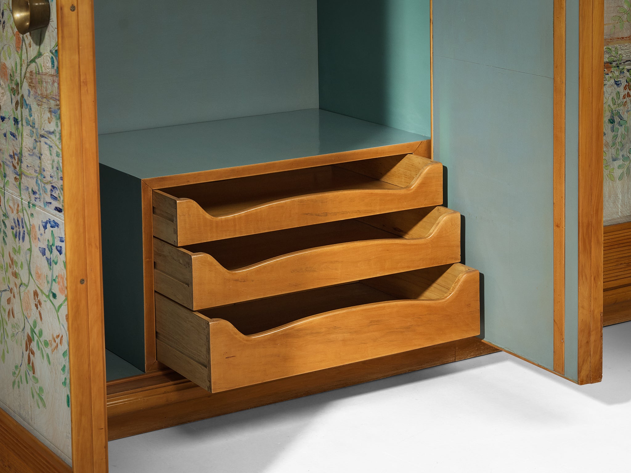 Unique Osvaldo Borsani Highboard in Cherry with Romantic Painted Panels Case pieces and storage cabinets Morentz