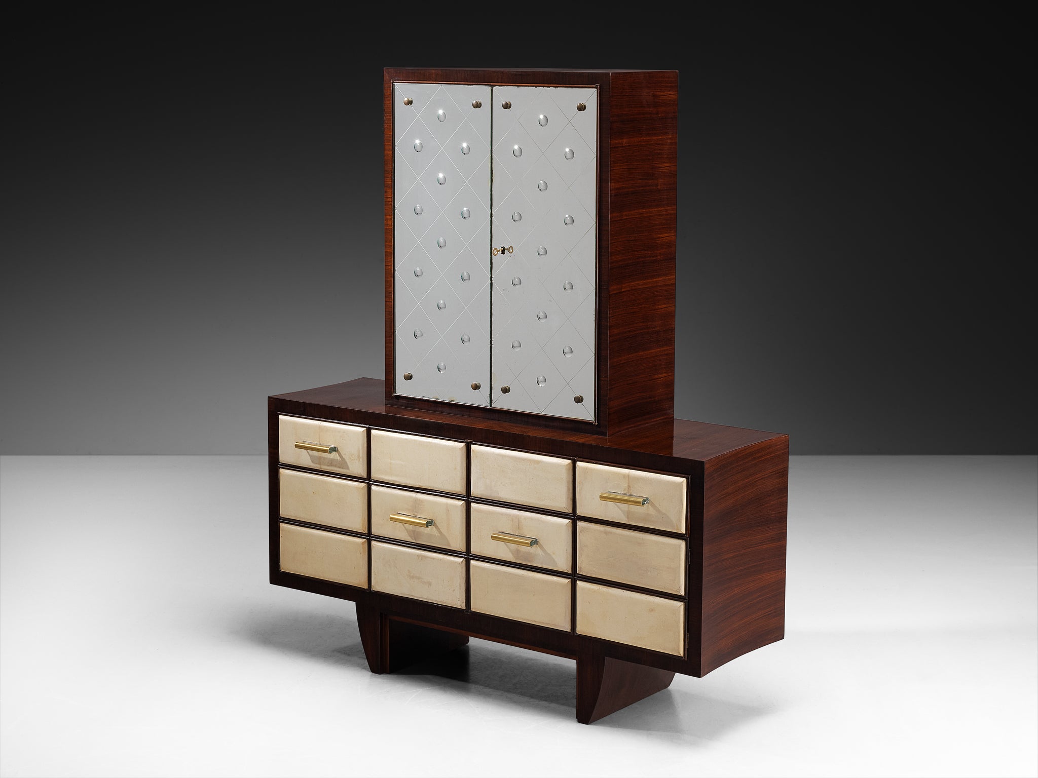 Osvaldo Borsani for ABV Cabinet in Wood, Parchment with Mirrored Doors