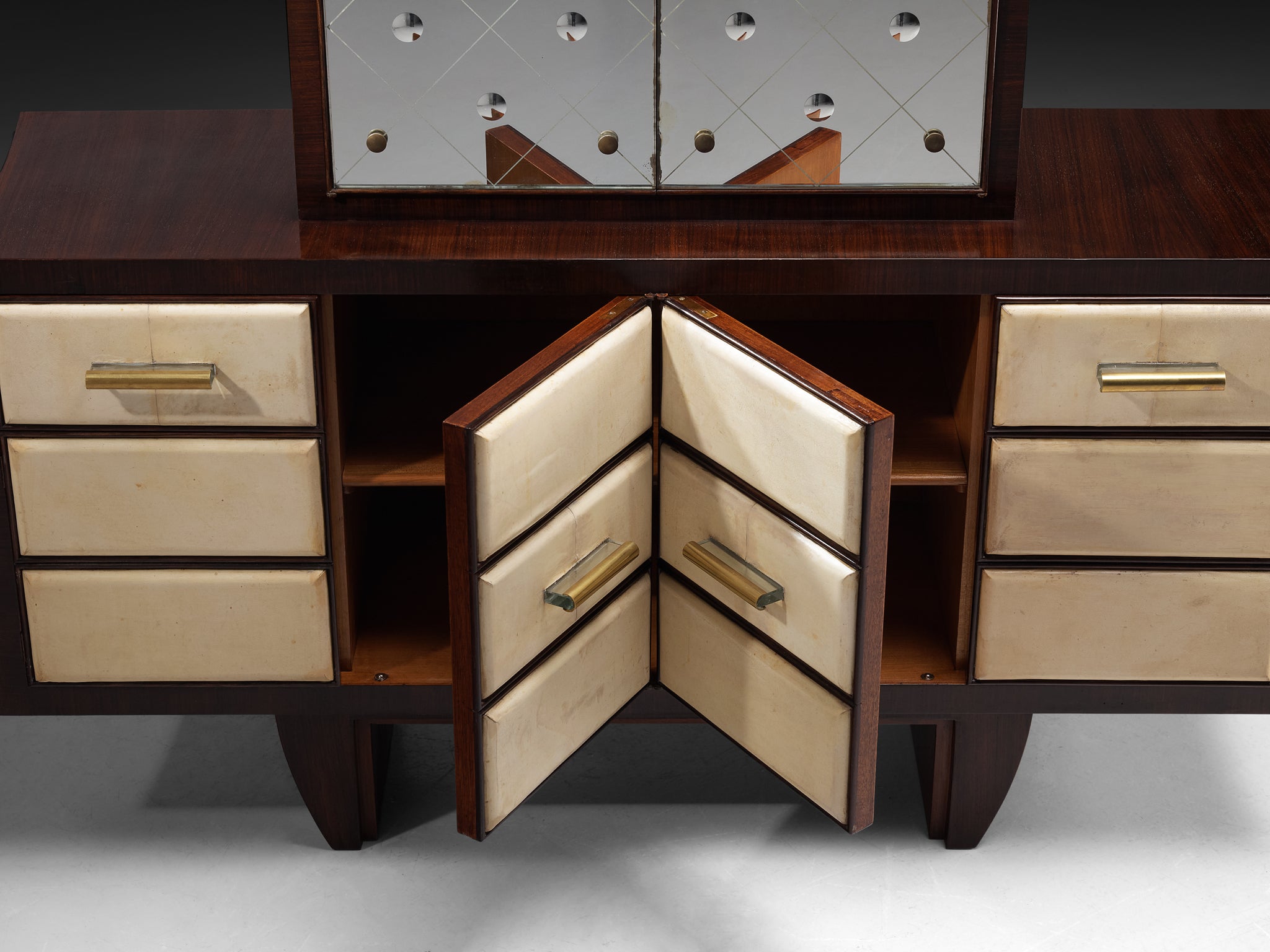 Osvaldo Borsani for ABV Cabinet in Wood, Parchment with Mirrored Doors