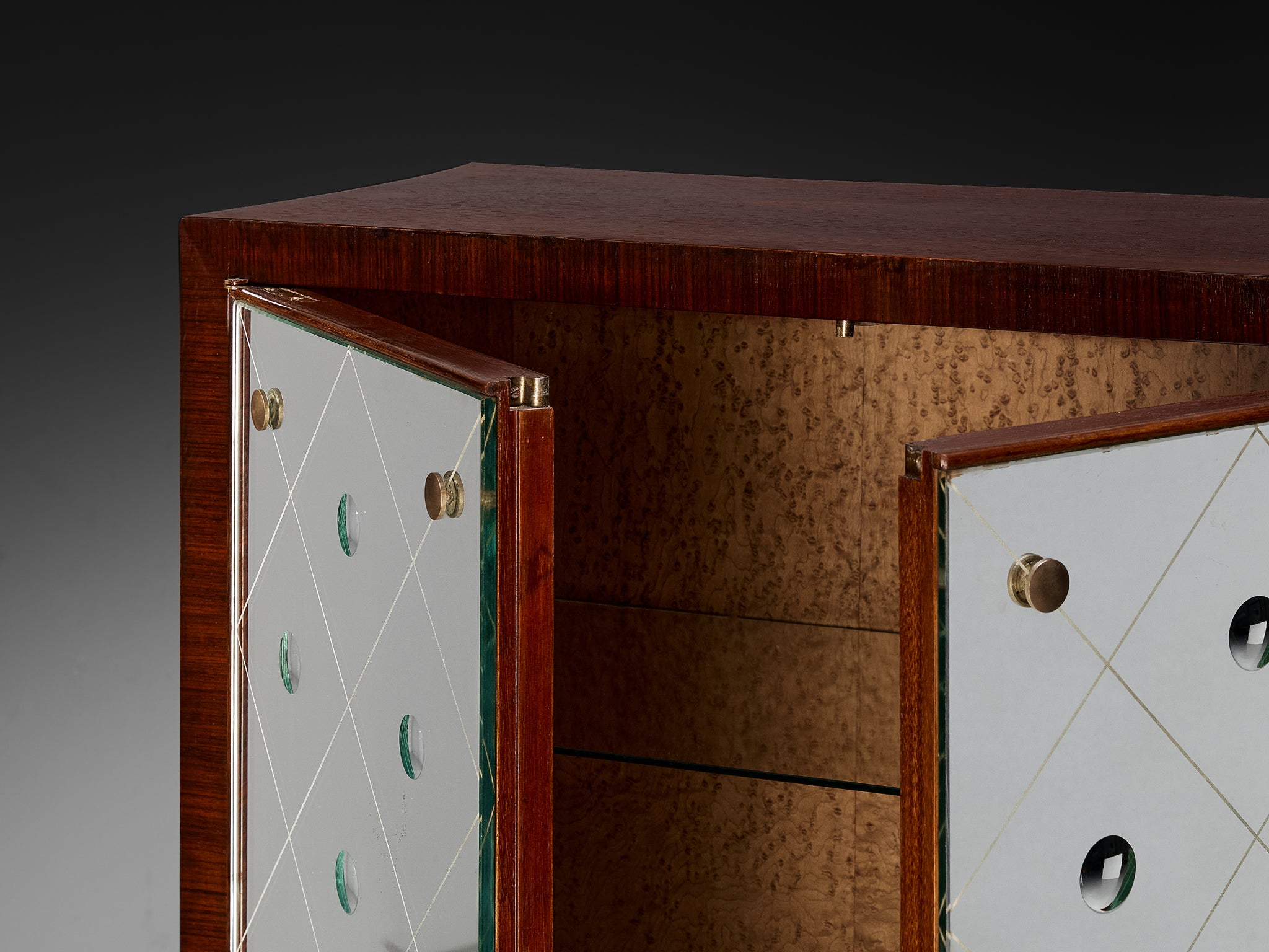Osvaldo Borsani for ABV Cabinet in Wood, Parchment with Mirrored Doors