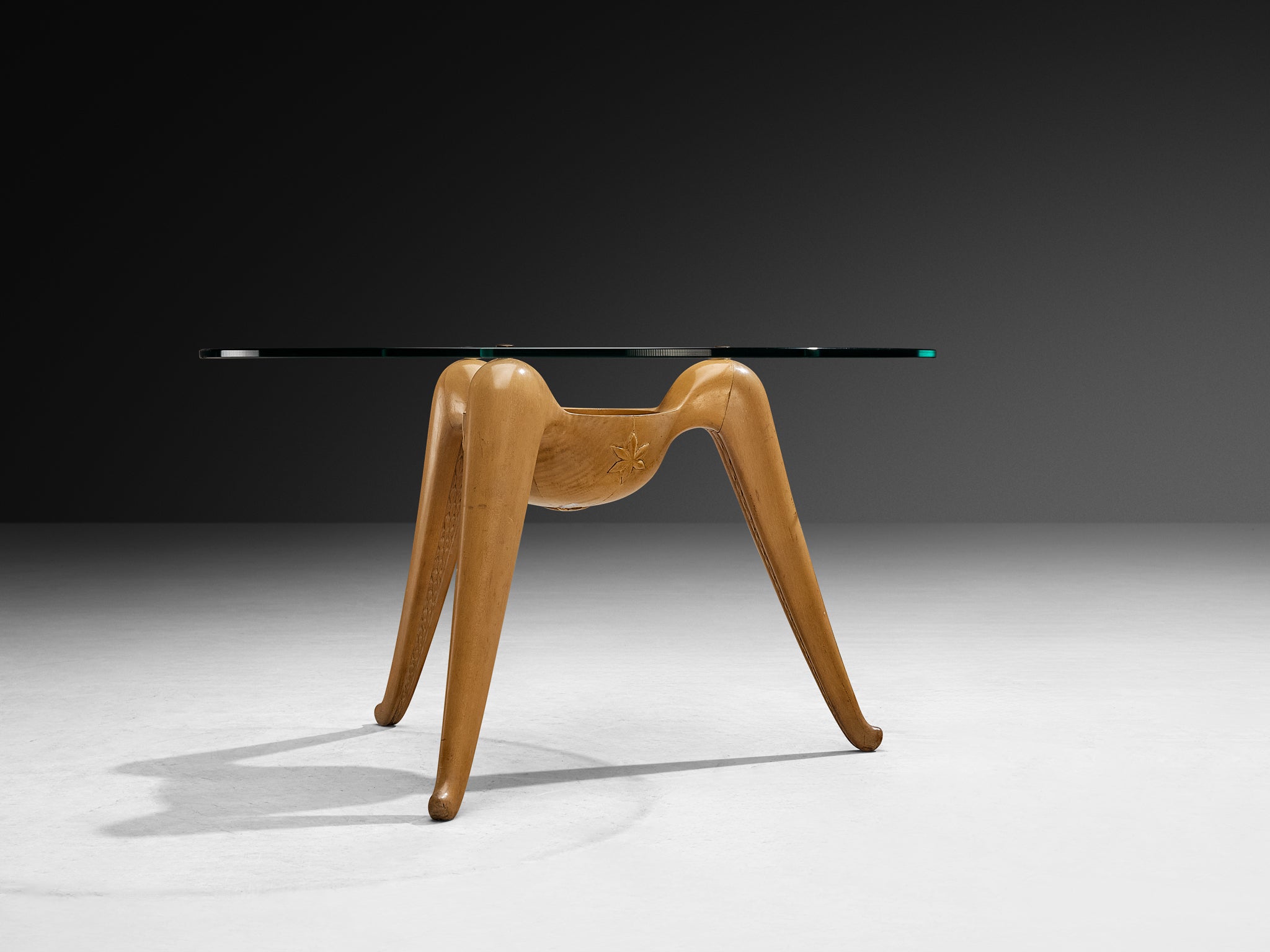 Rare Osvaldo Borsani for ABV '5052' Carved Side Table in Wood and Glass Tables Morentz