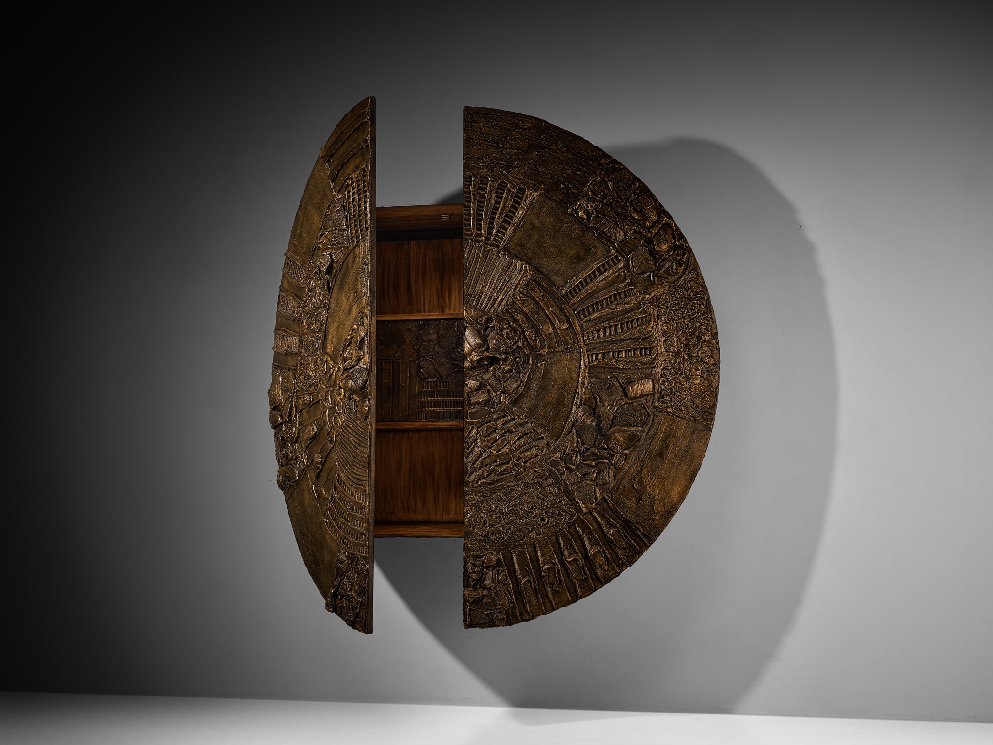 Paul Evans for Directional Large-Scaled Wall-Mounted 'PE 122' Bar Cabinet in Sculpted Bronze Case pieces and storage cabinets Morentz