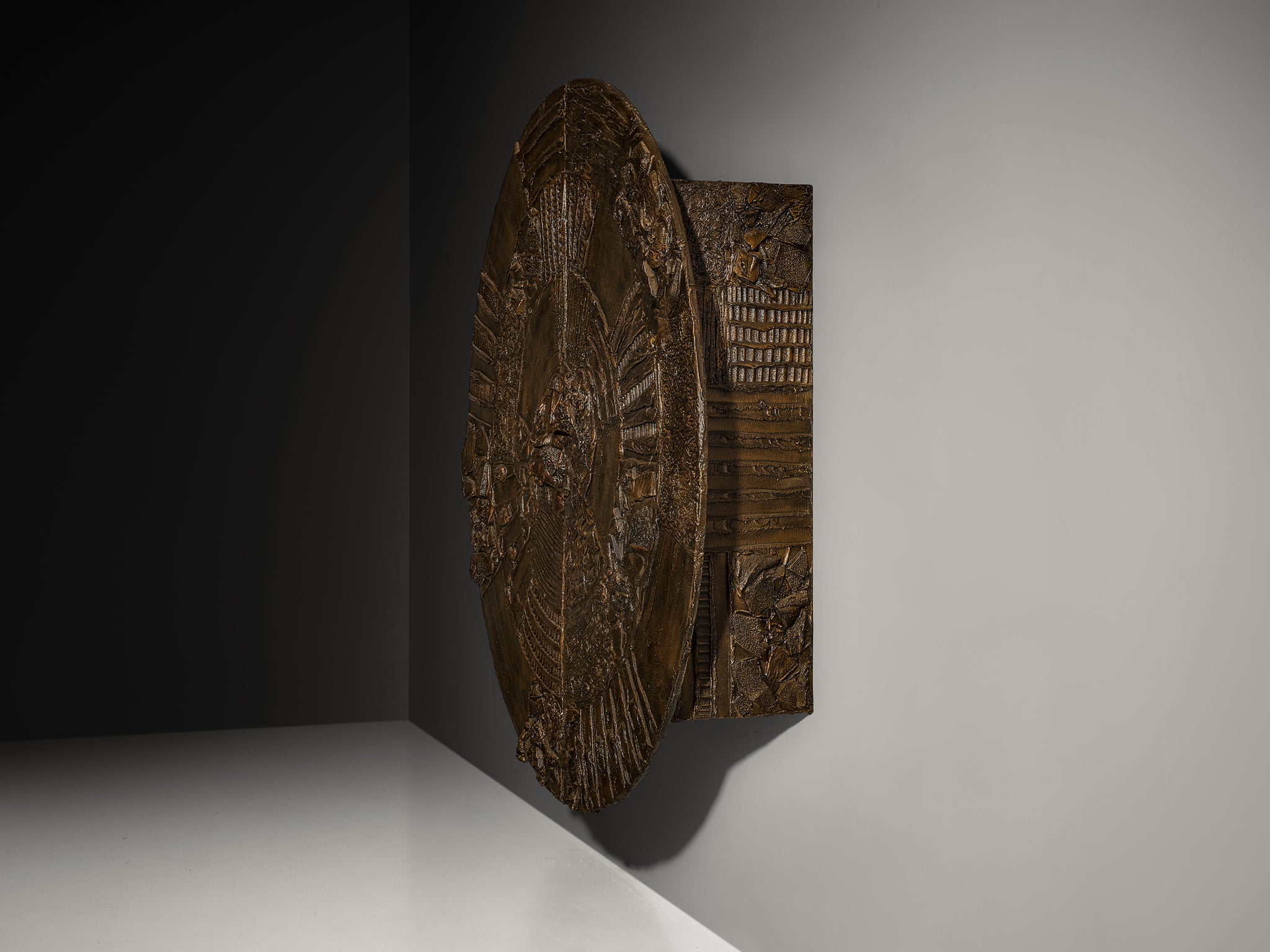 Paul Evans for Directional Large-Scaled Wall-Mounted 'PE 122' Bar Cabinet in Sculpted Bronze Case pieces and storage cabinets Morentz