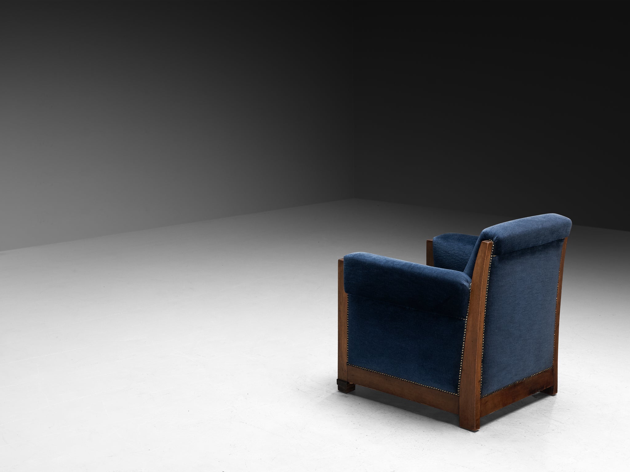 Art Deco Club Chair in Walnut and Blue Velvet Seating Morentz