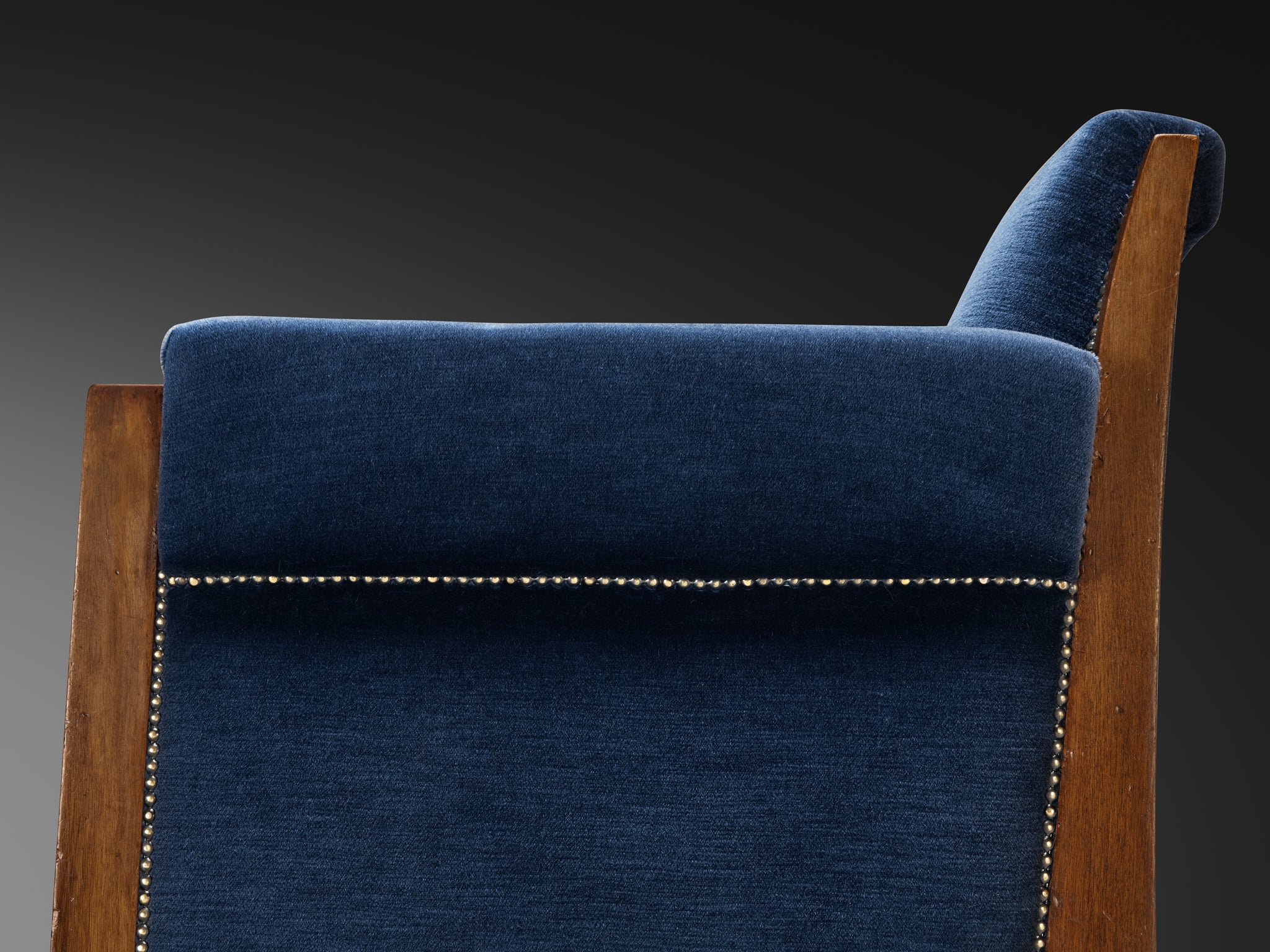 Art Deco Club Chair in Walnut and Blue Velvet Seating Morentz