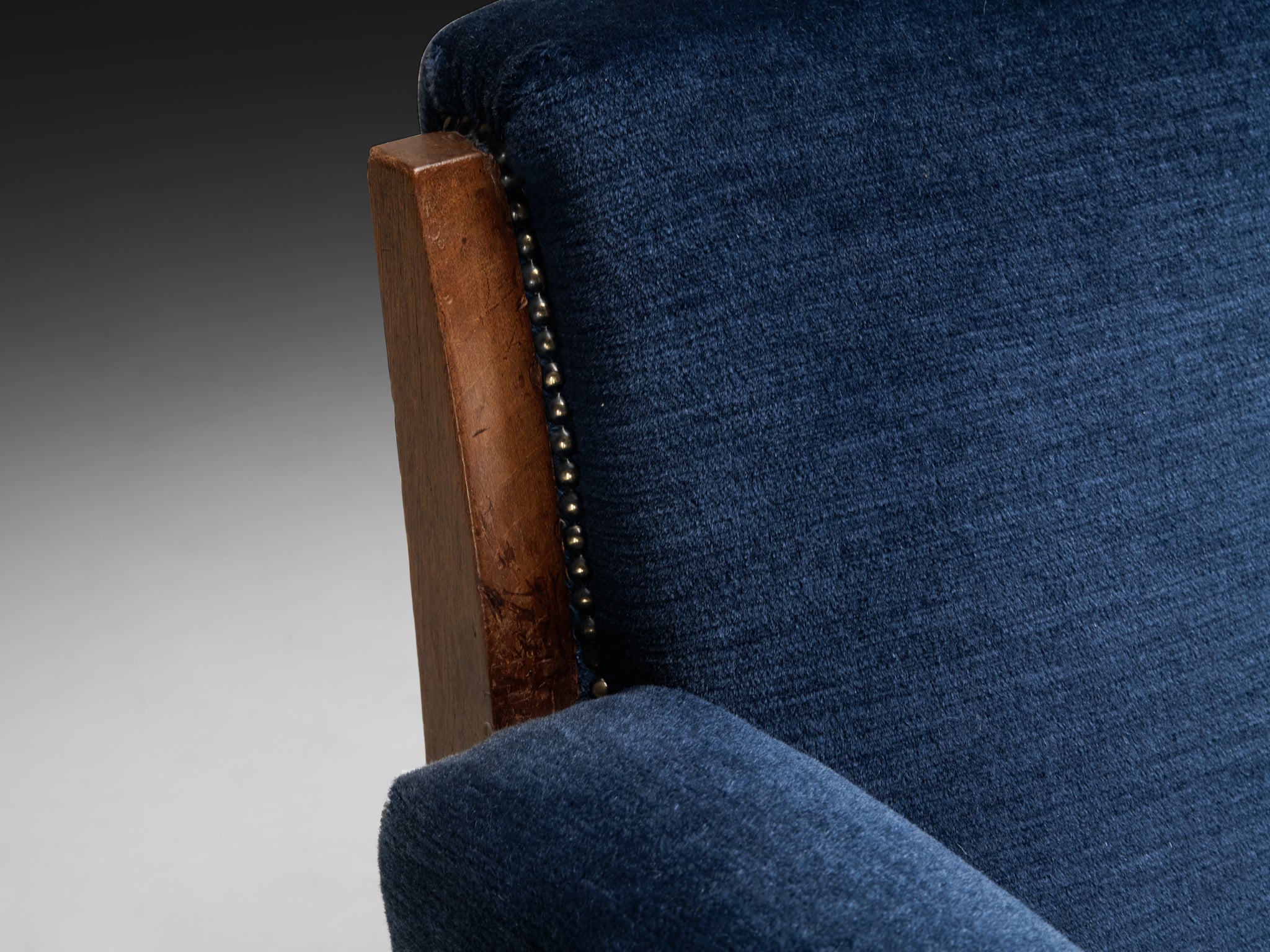 Art Deco Club Chair in Walnut and Blue Velvet Seating Morentz