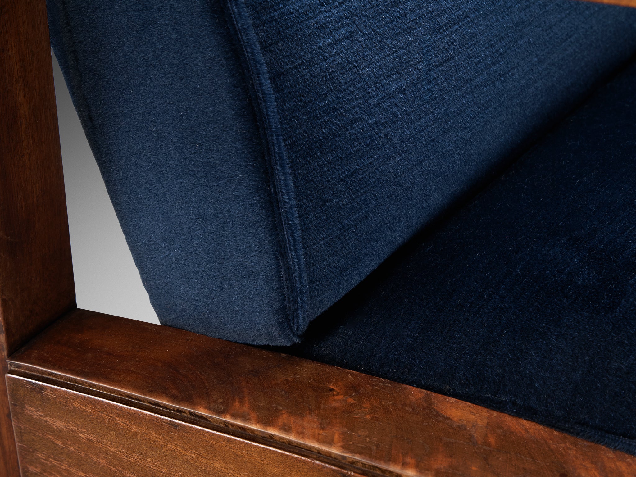 Art Deco Reclining Lounge Chair in Walnut and Blue Velvet Seating Morentz