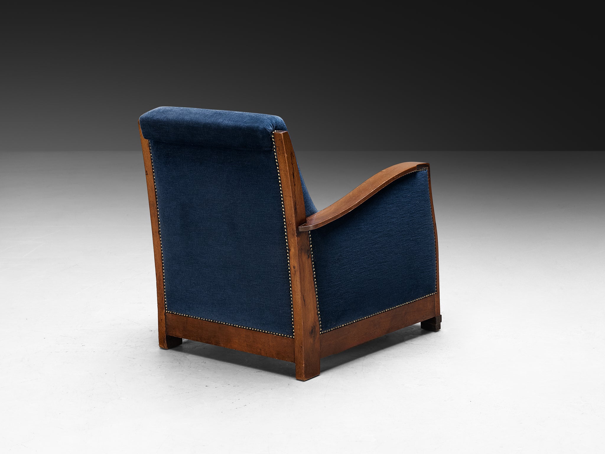Art Deco Club Chair in Walnut and Blue Velvet Seating Morentz