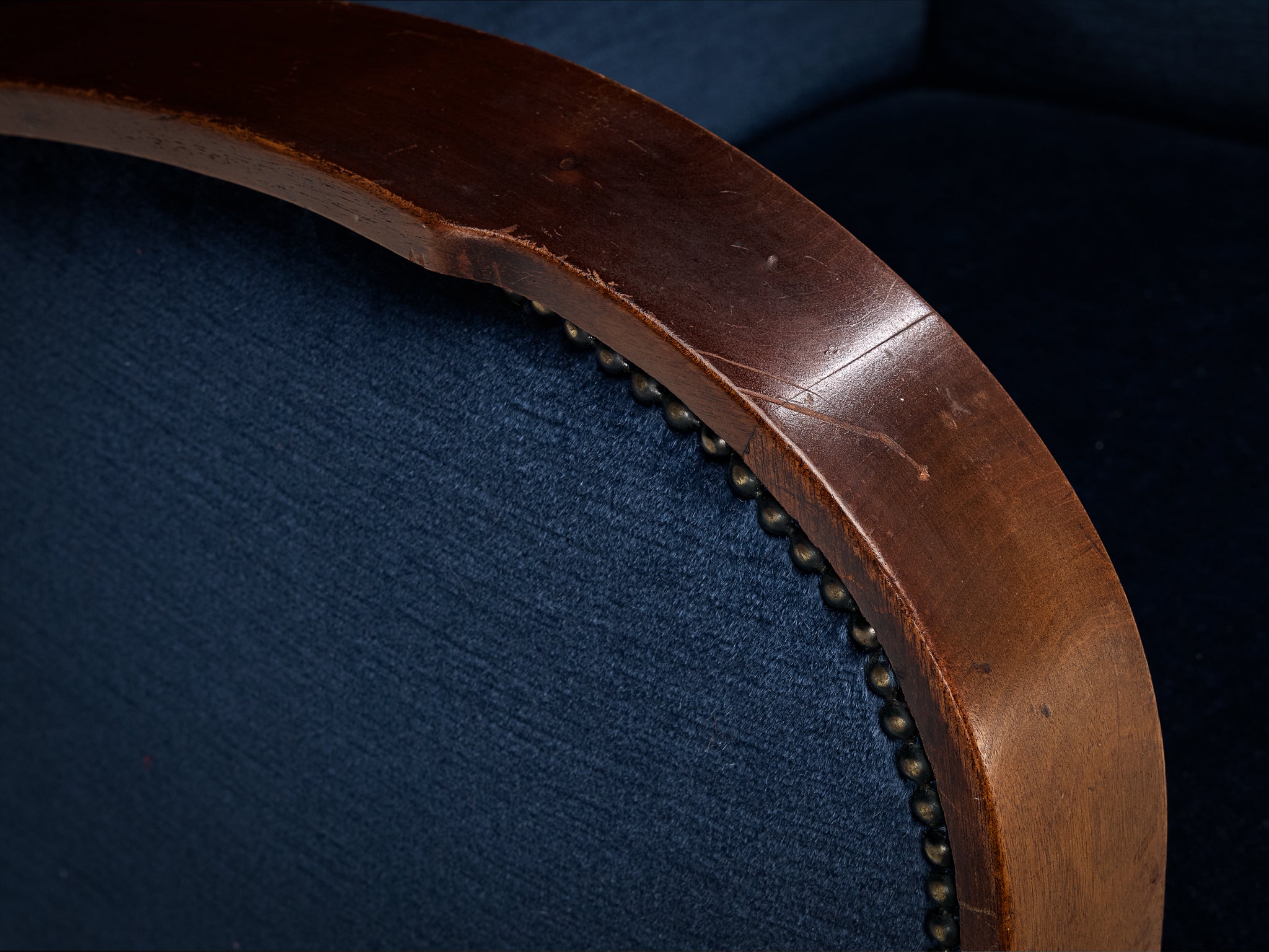 Art Deco Club Chair in Walnut and Blue Velvet Seating Morentz