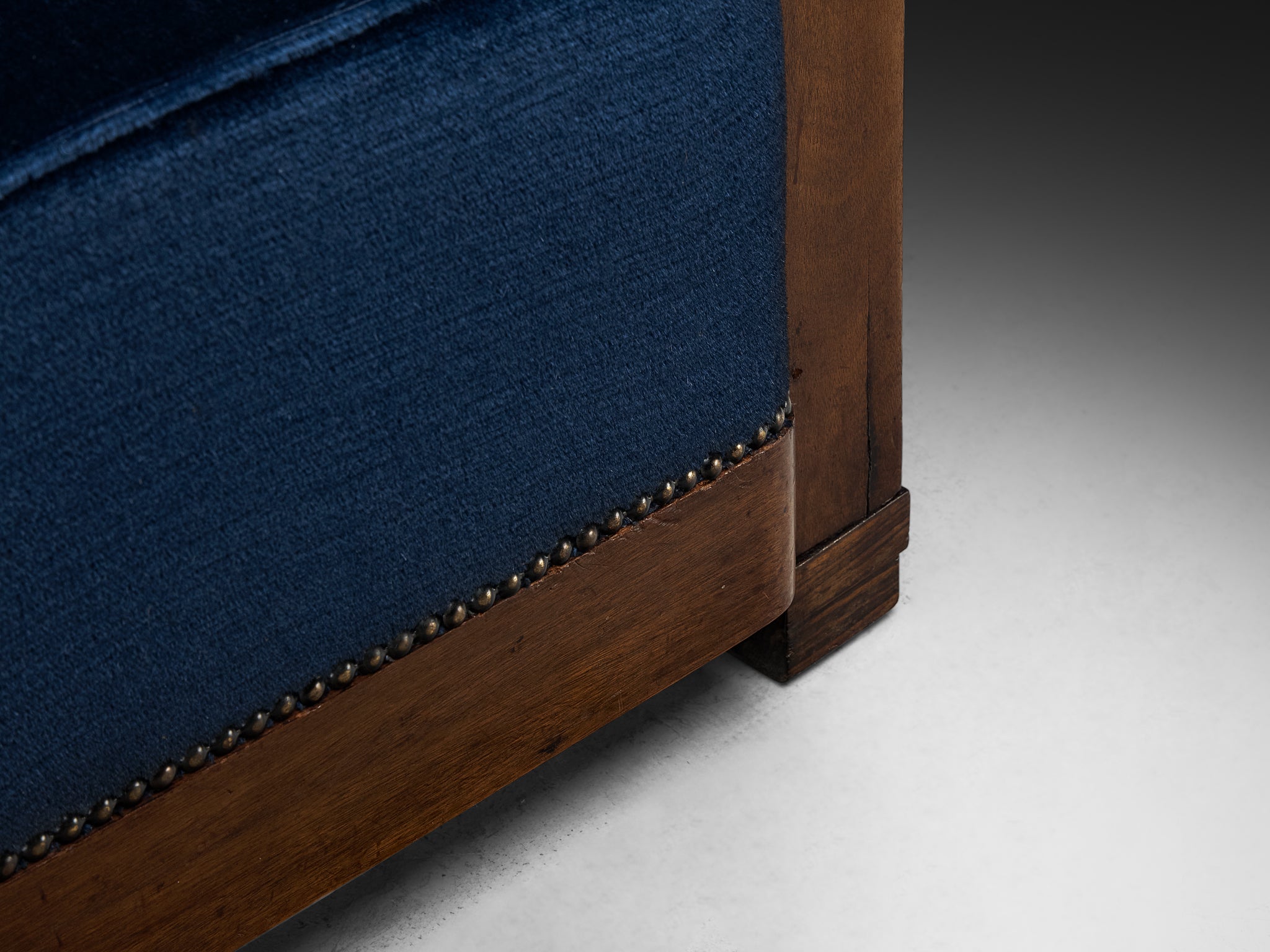 Art Deco Club Chair in Walnut and Blue Velvet Seating Morentz