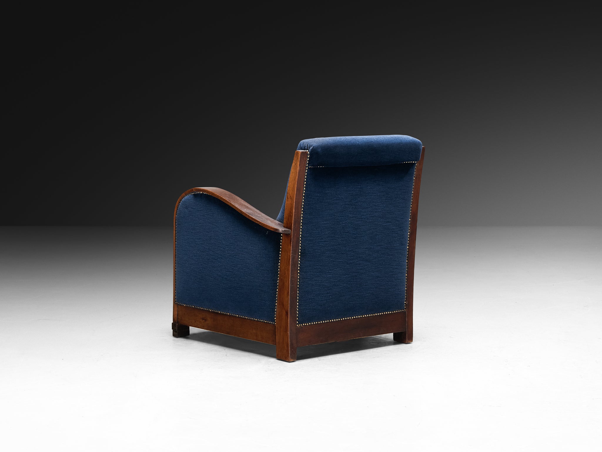 Art Deco Club Chair in Walnut and Blue Velvet Seating Morentz
