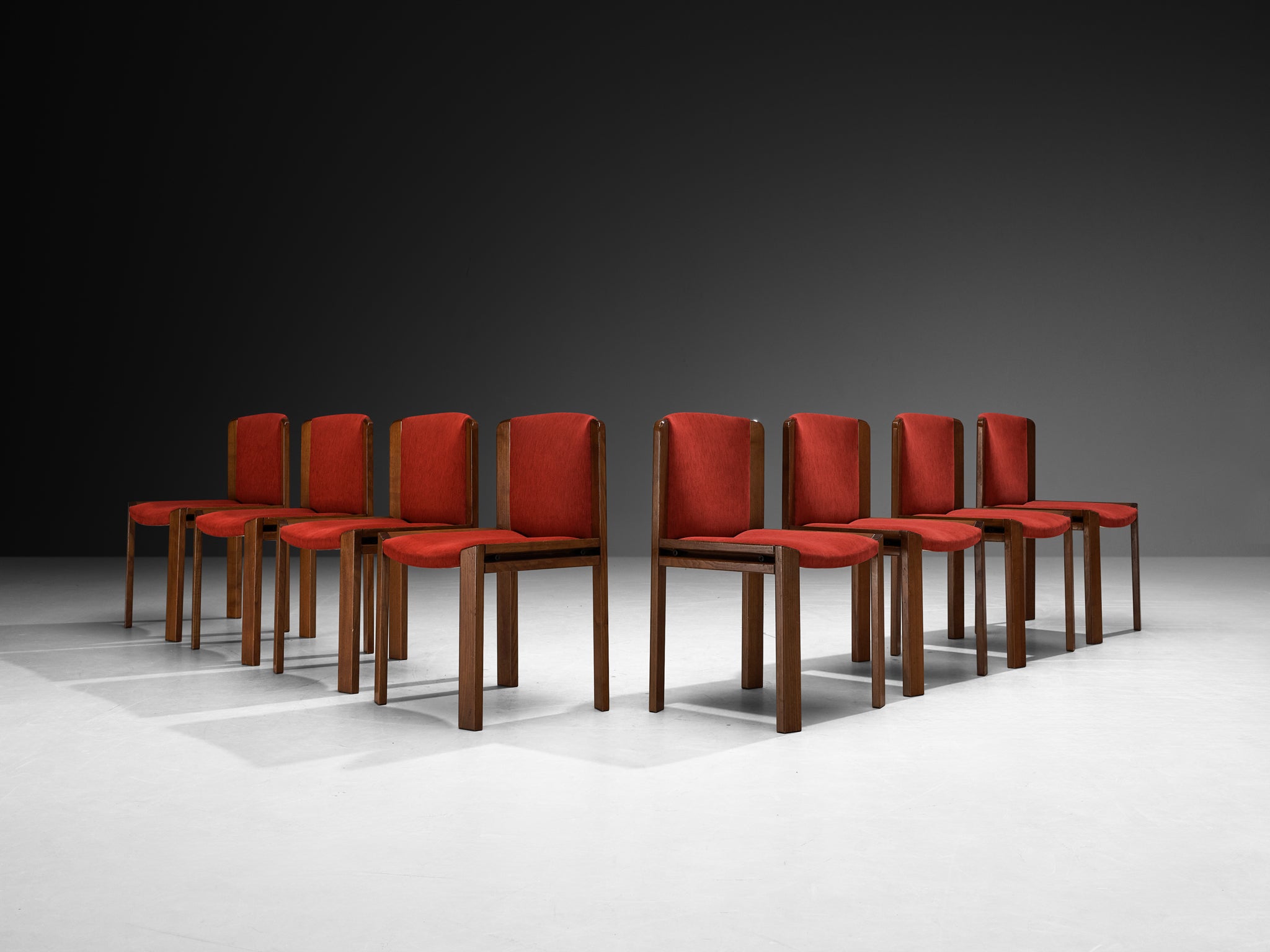 Joe Colombo for Pozzi Set of Eight '300' Dining Chairs in Red Upholstery Seating Morentz