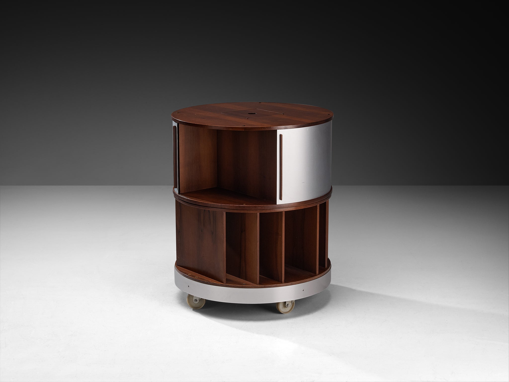 Joe Colombo for Bernini 'Combi Center' Mobile Storage Unit in Walnut and Aluminum