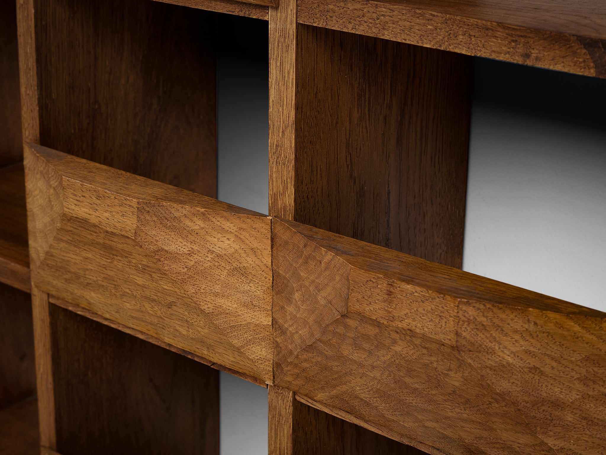 Monumental Mid-Century Italian Wall Unit in Oak with Diamond Shaped Colored Panels (560cm/220in)