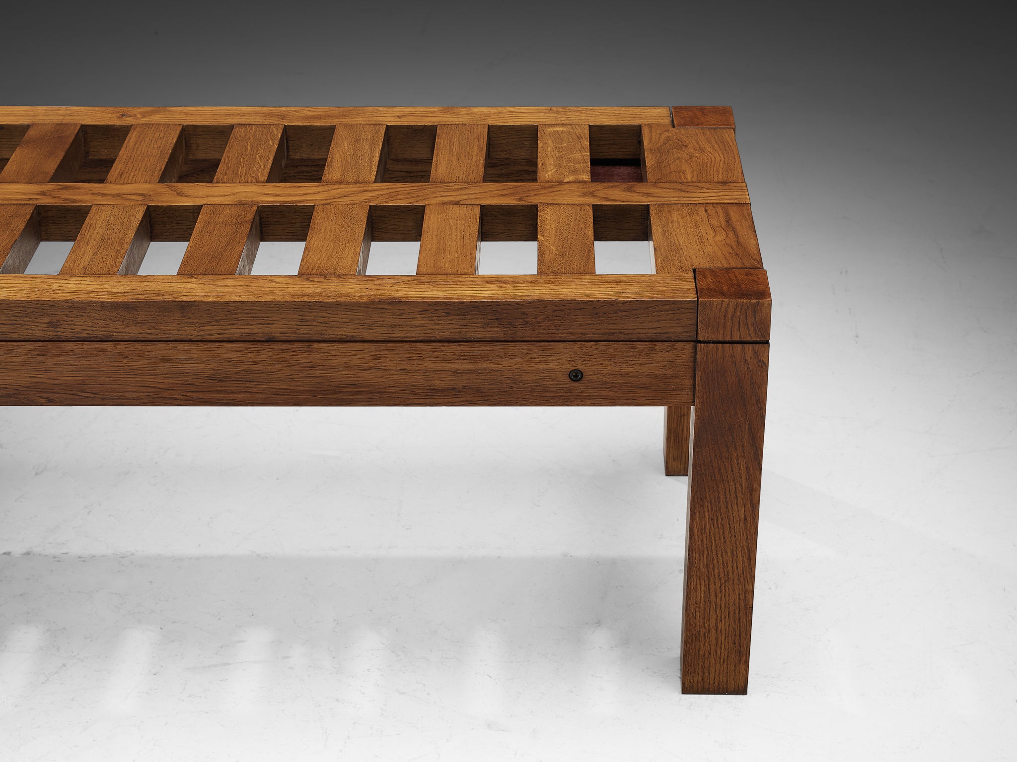 Italian Modernist Architectural Grid Bench in Oak Seating Morentz