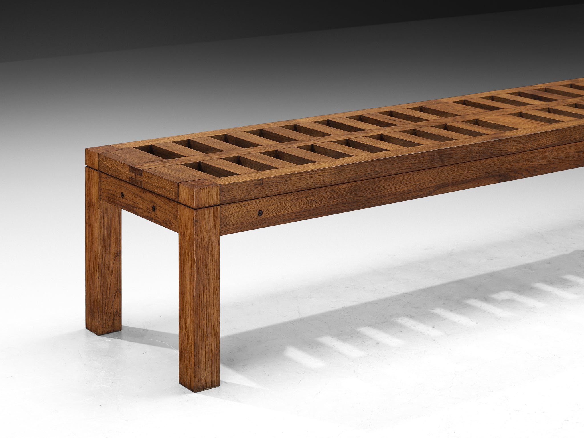 Italian Modernist Architectural Grid Bench in Oak Seating Morentz