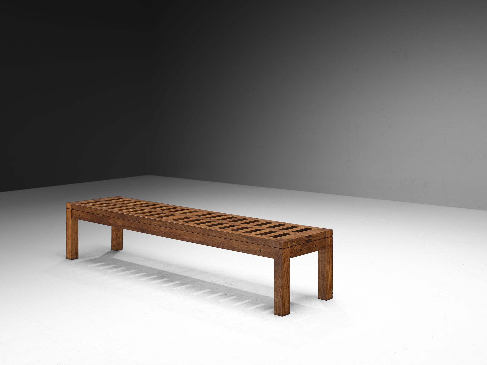 Italian Modernist Architectural Grid Bench in Oak Seating Morentz