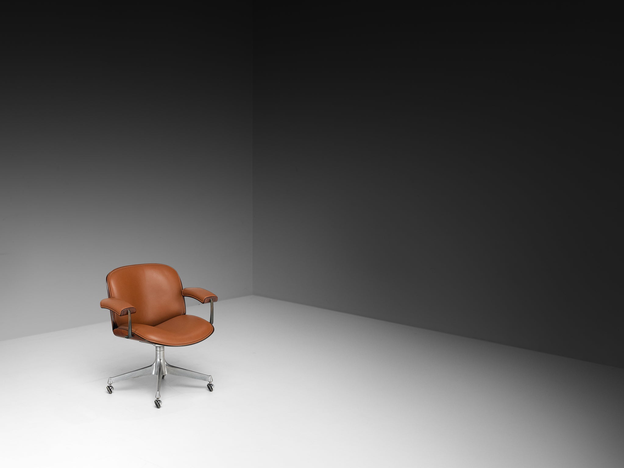 Ennio Fazioli for MIM Roma Swivel Desk Armchair in Cognac Leather