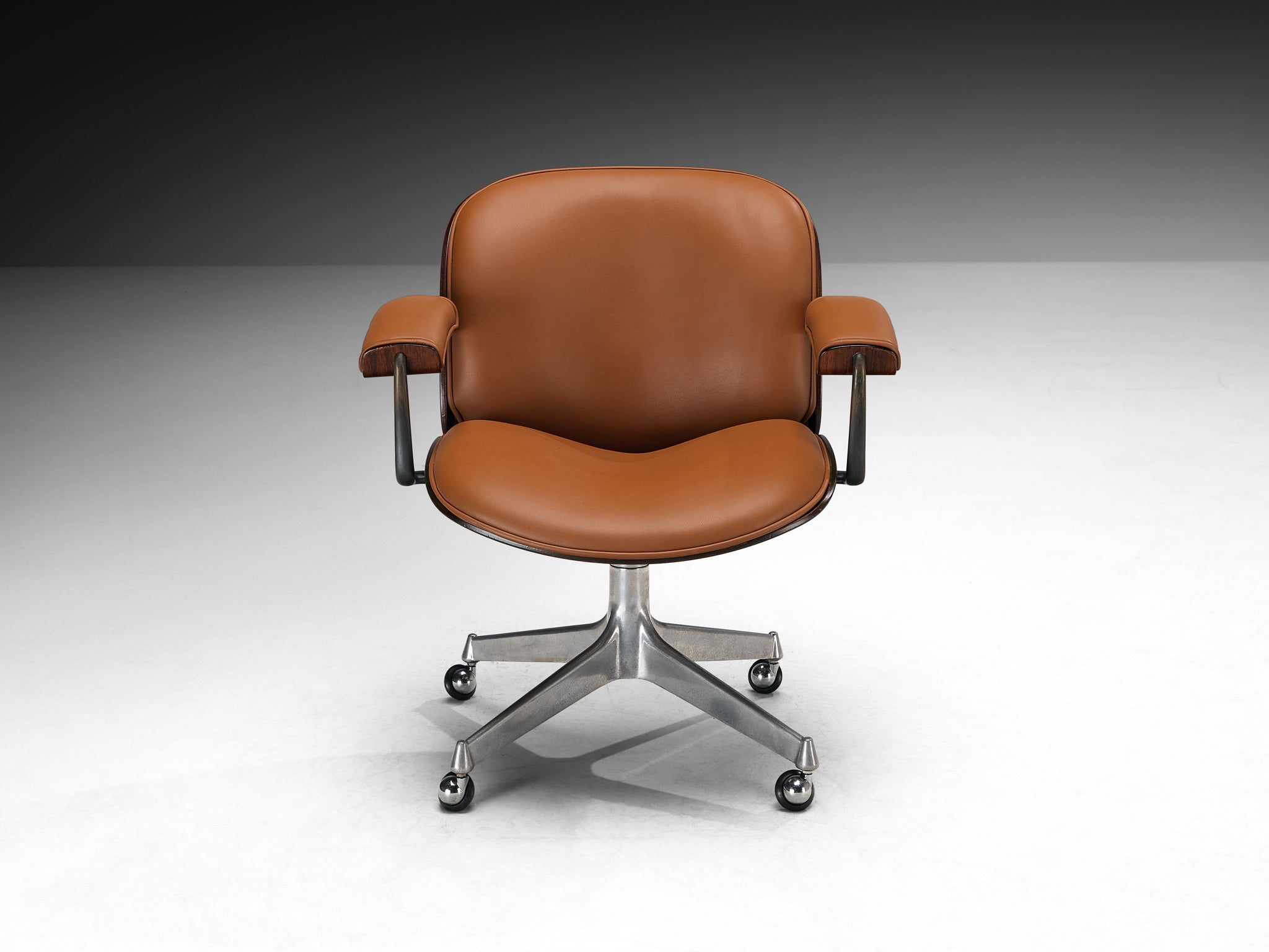 Ennio Fazioli for MIM Roma Swivel Desk Armchair in Cognac Leather