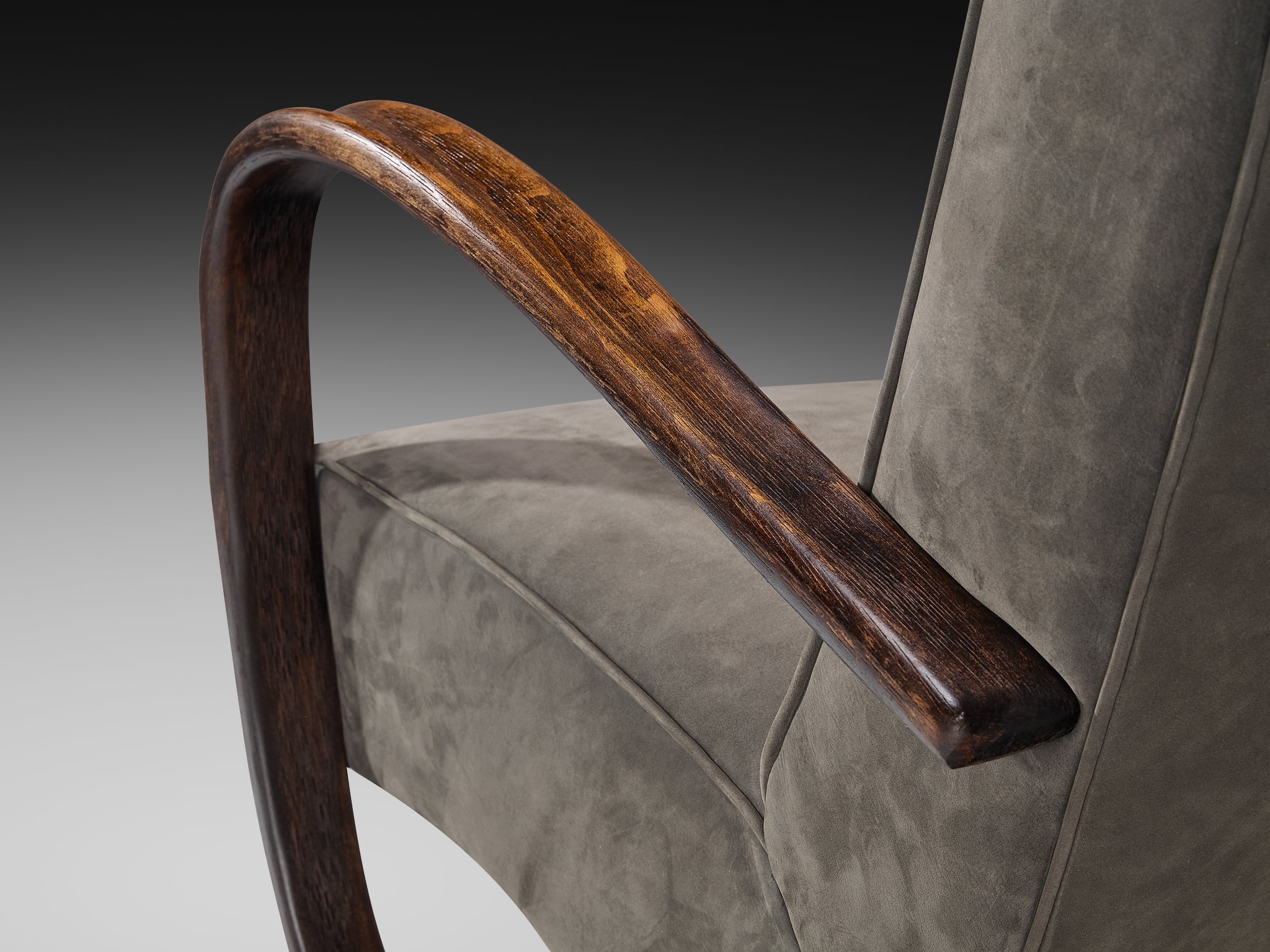 Jindrich Halabala Lounge Chairs in Grey Nubuck Leather Seating Morentz