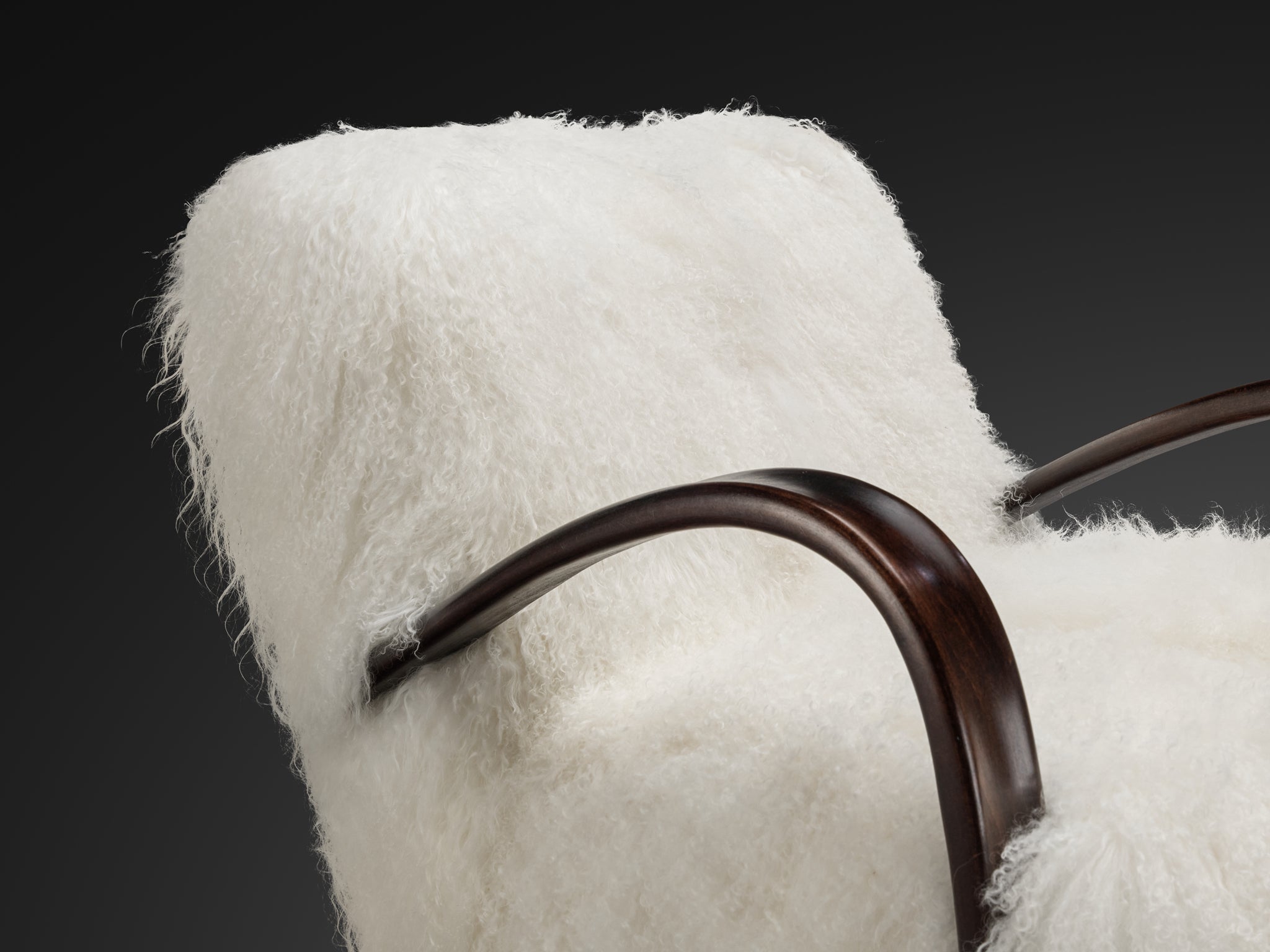 Jindrich Halabala Lounge Chairs in White Tibetan Lambswool Seating Morentz