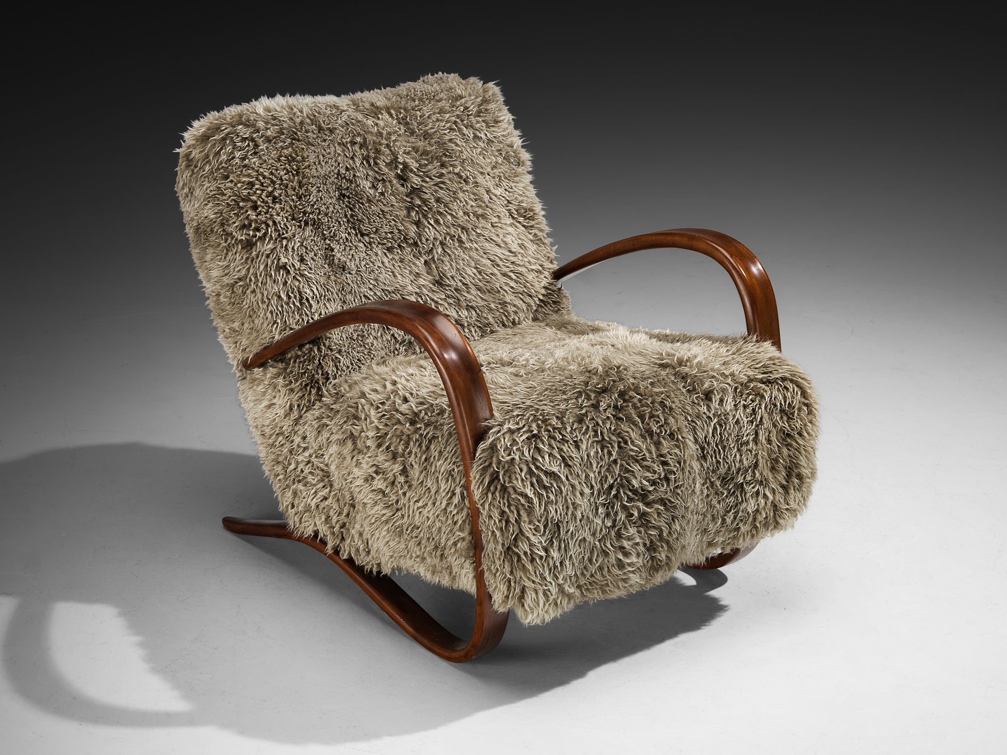 Jindřich Halabala Lounge Chair in Grey Lambswool Seating Morentz