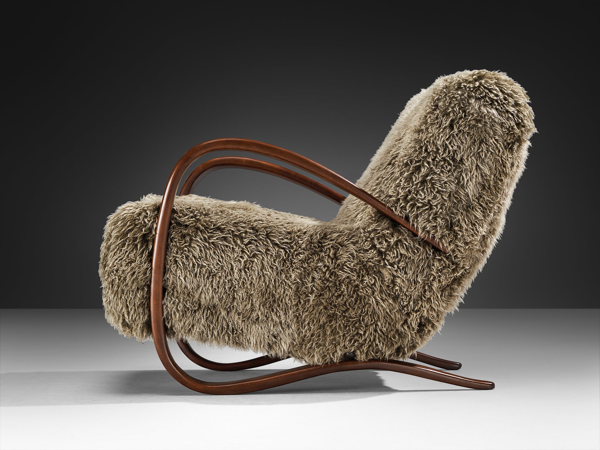 Jindřich Halabala Lounge Chair in Grey Lambswool Seating Morentz