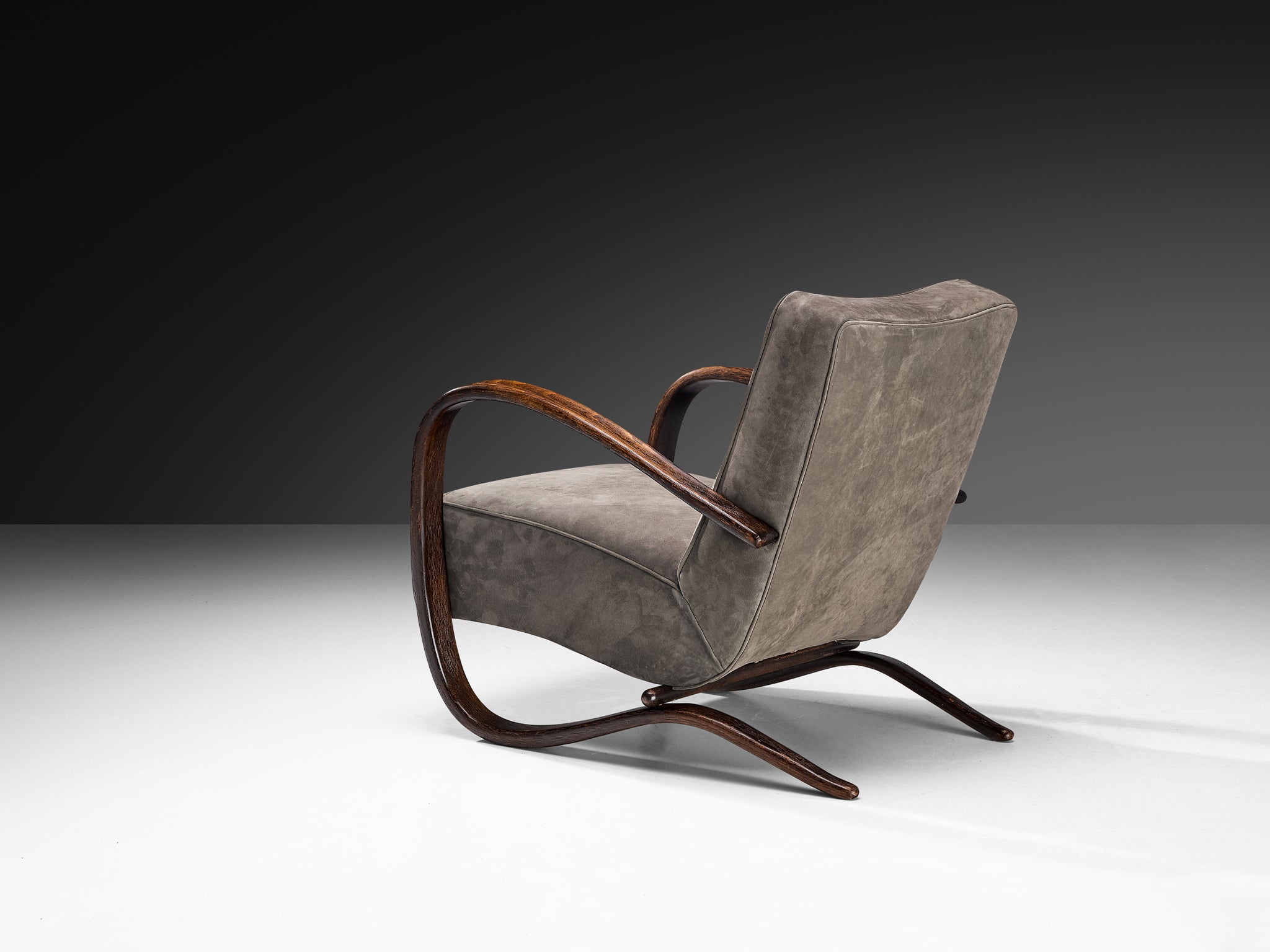 Jindrich Halabala Lounge Chairs in Grey Nubuck Leather Seating Morentz