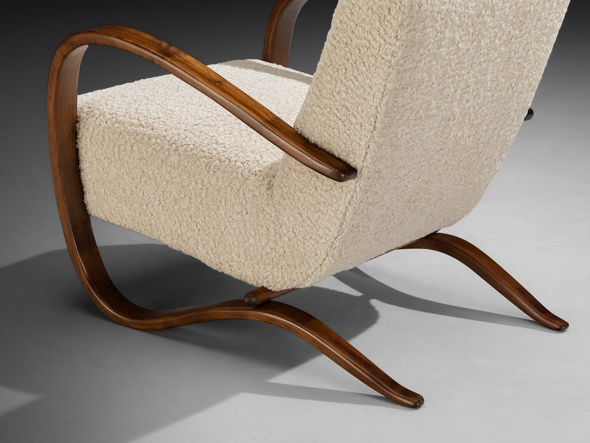 Jindrich Halabala Lounge Chair in White Bouclé by Pierre Frey Seating Morentz