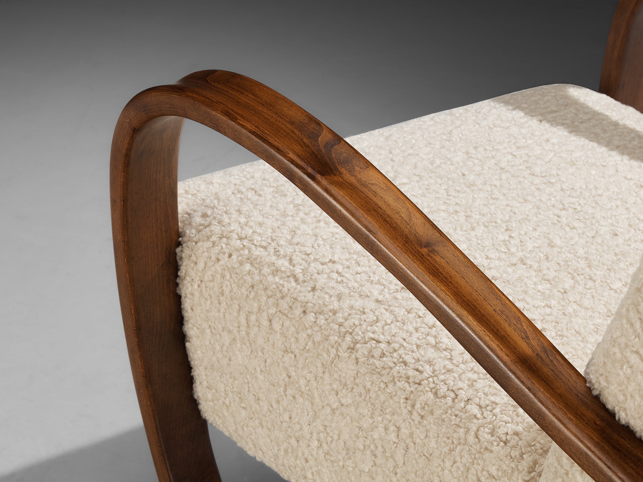 Jindrich Halabala Lounge Chair in White Bouclé by Pierre Frey Seating Morentz