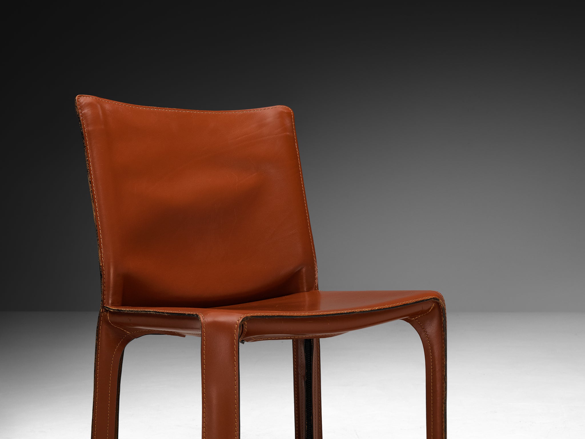 Mario Bellini for Cassina Set of Eight 'Cab' Dining Chairs in Red Brown Leather Seating Morentz