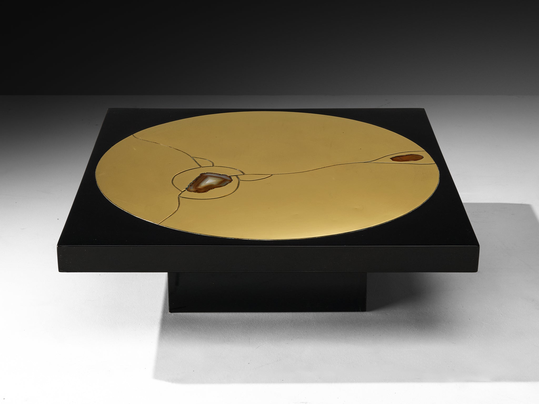 Jean Claude Dresse Coffee Table in Resin, Brass and Agate Tables Morentz