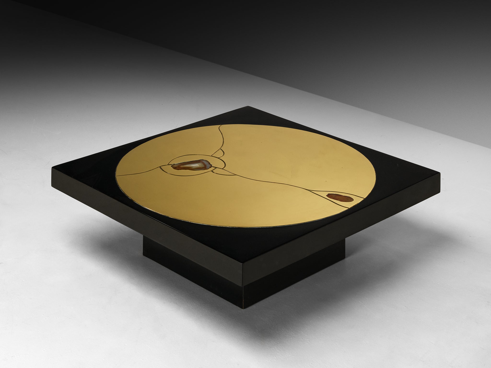 Jean Claude Dresse Coffee Table in Resin, Brass and Agate Tables Morentz