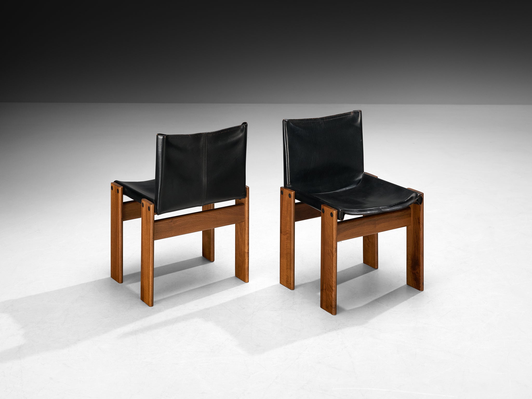 Afra & Tobia Scarpa for Molteni Set of Twelve 'Monk' Dining Chairs in Walnut and Leather Seating Morentz