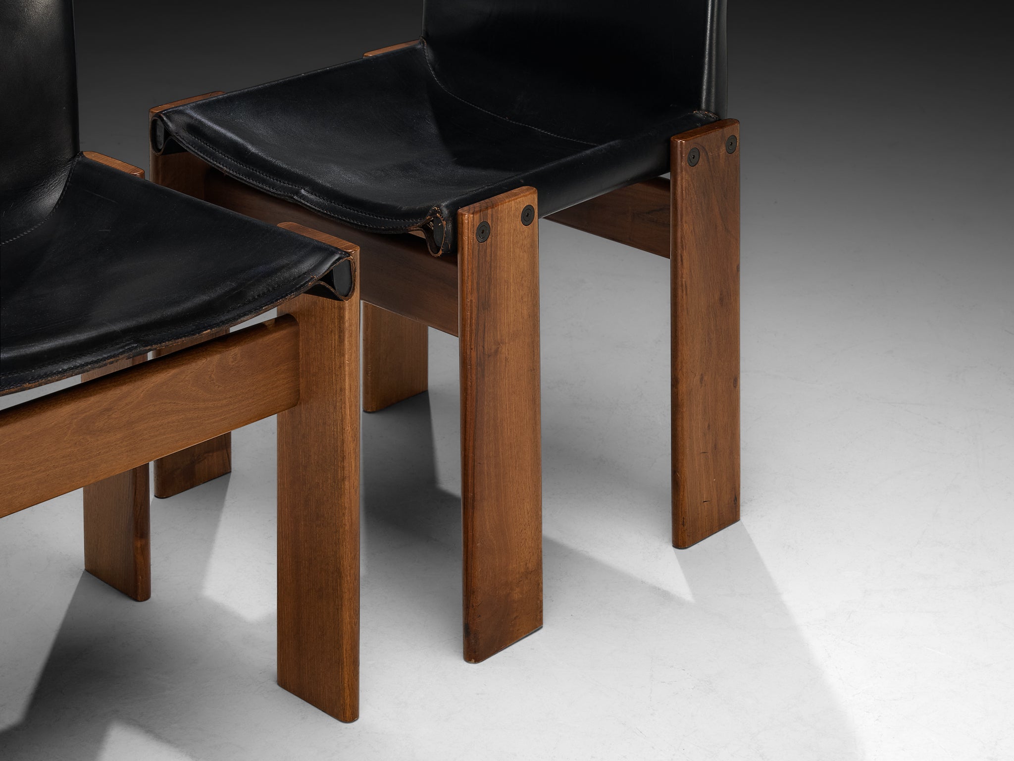 Afra & Tobia Scarpa for Molteni Set of Twelve 'Monk' Dining Chairs in Walnut and Leather Seating Morentz