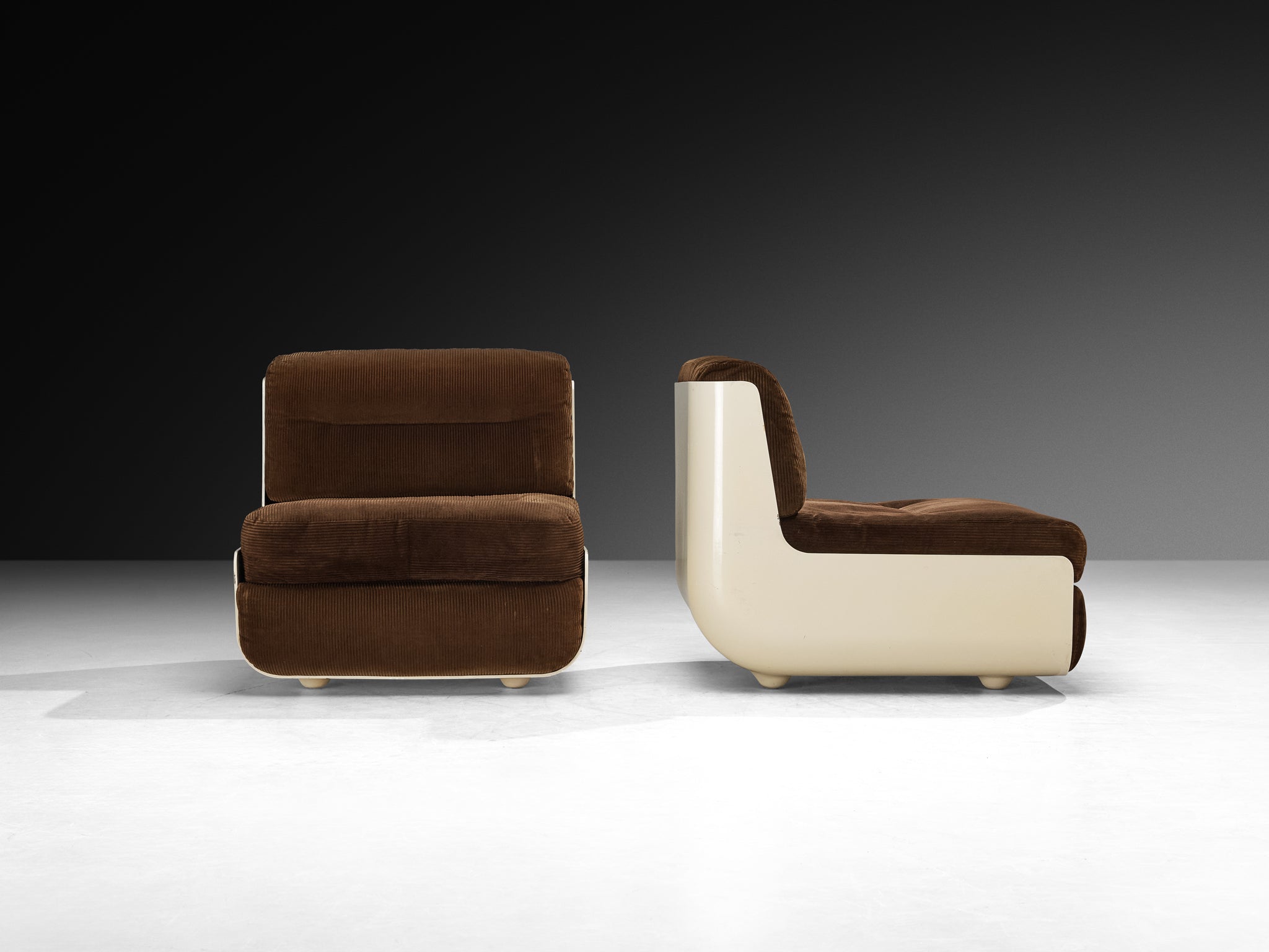 Rodolfo Bonetto and Giotto Stoppino for Tarlisio Pair of 'Bossa' Lounge Chairs in Fiberglass Seating Morentz