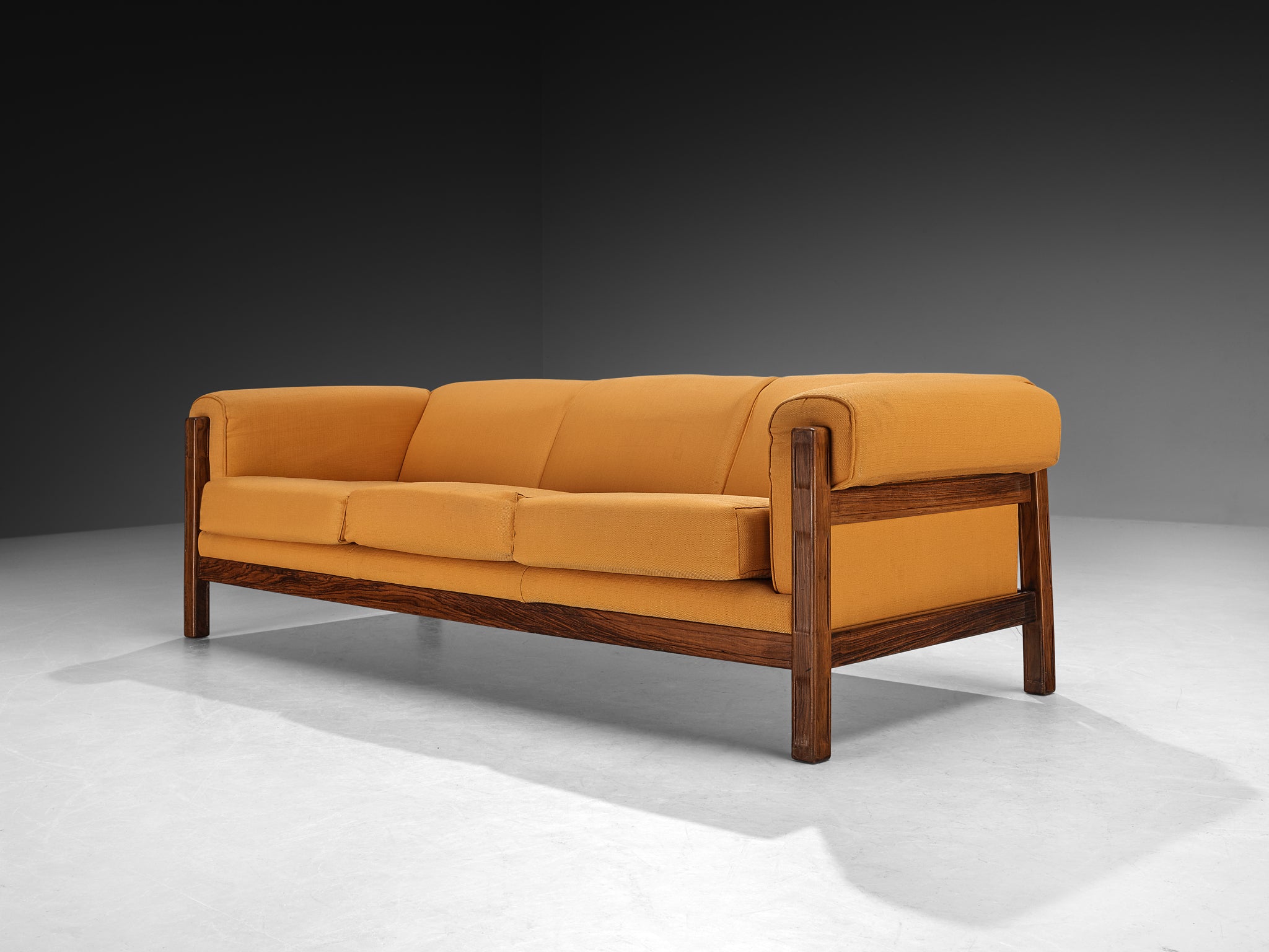 Italian Mid-century Sofa in Wood and Orange Fabric Seating Morentz