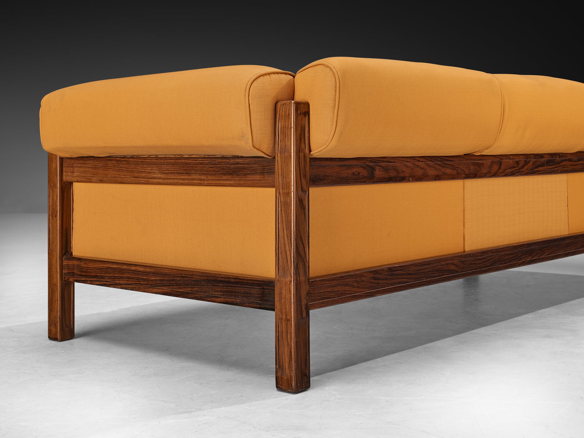 Italian Mid-century Sofa in Wood and Orange Fabric Seating Morentz