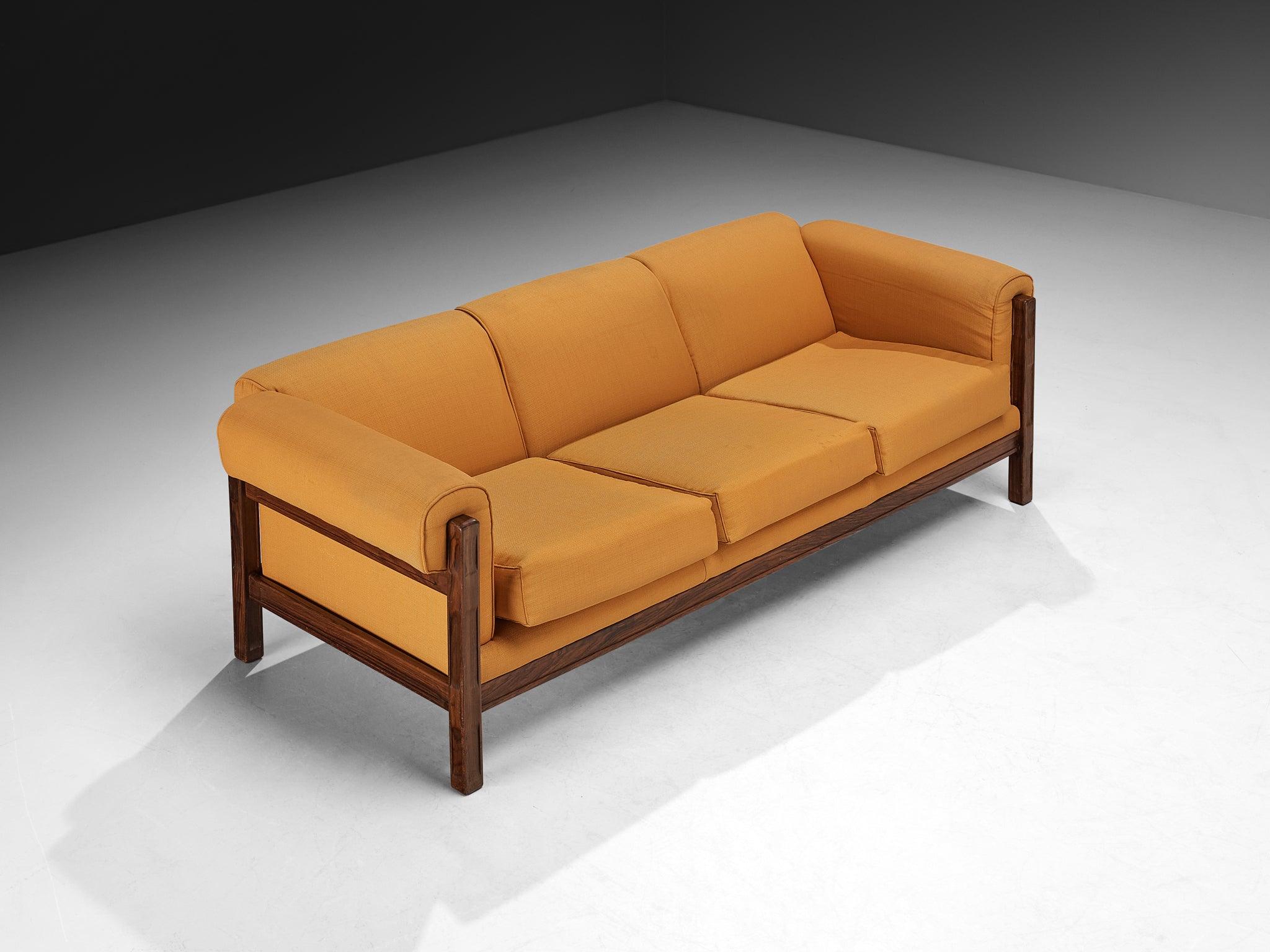 Italian Mid-century Sofa in Wood and Orange Fabric Seating Morentz