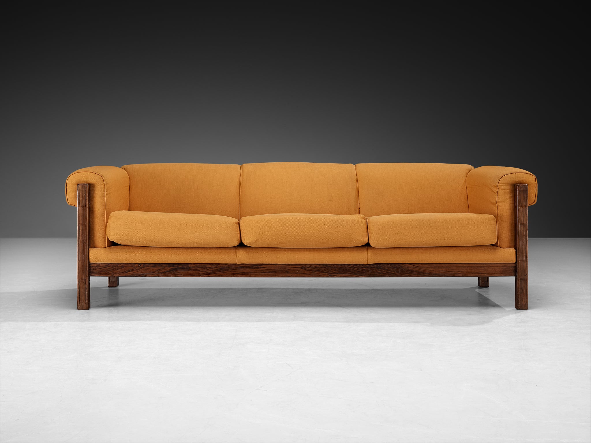 Italian Mid-century Sofa in Wood and Orange Fabric Seating Morentz