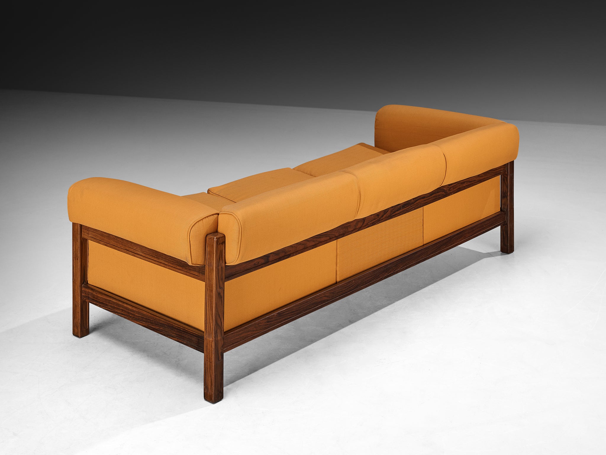 Italian Mid-century Sofa in Wood and Orange Fabric Seating Morentz