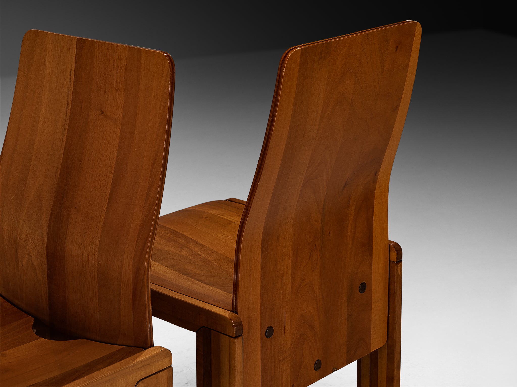 Italian Post-Modern Set of Six Dining Chairs in Walnut Wood Seating Morentz